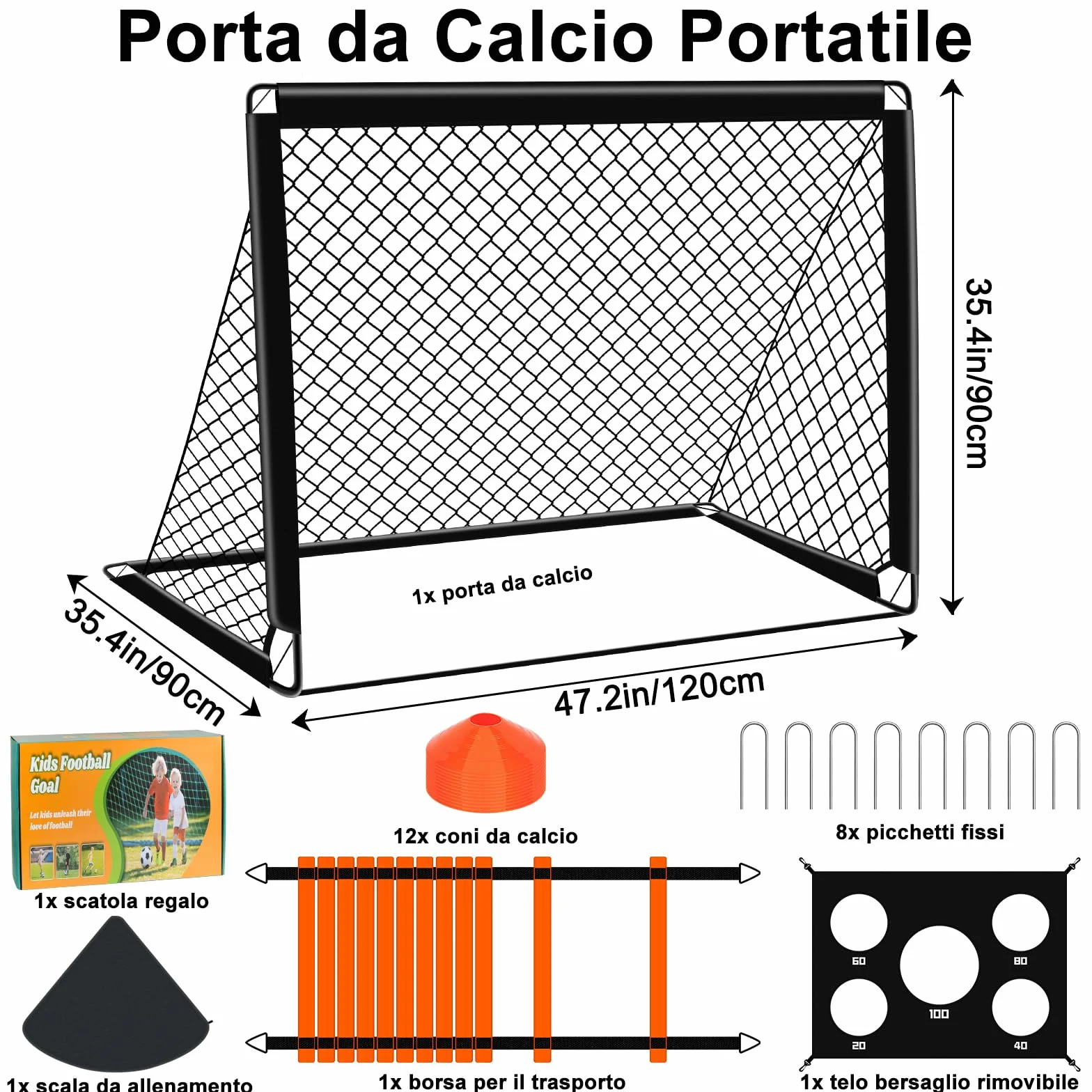 Porta da Calcio per Bambini 2 in 1, Portatile Pop Up con 5 Fori, Rete da Calcio per Interni ed Esterni