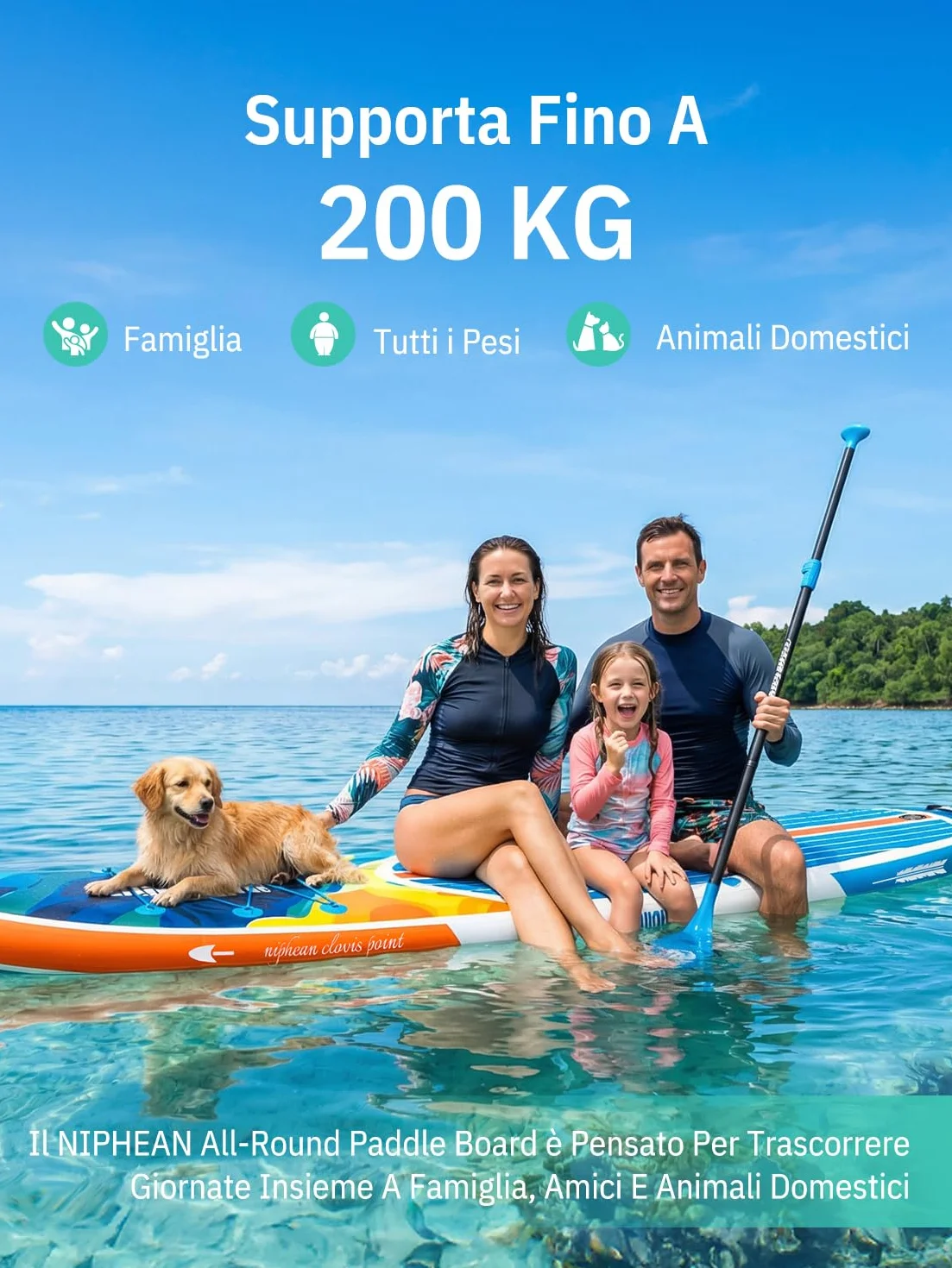 Niphean SUP Gonfiabile Adulti 320cm Paddle Board Capacità 200kg per 2 Persone con Accessori
