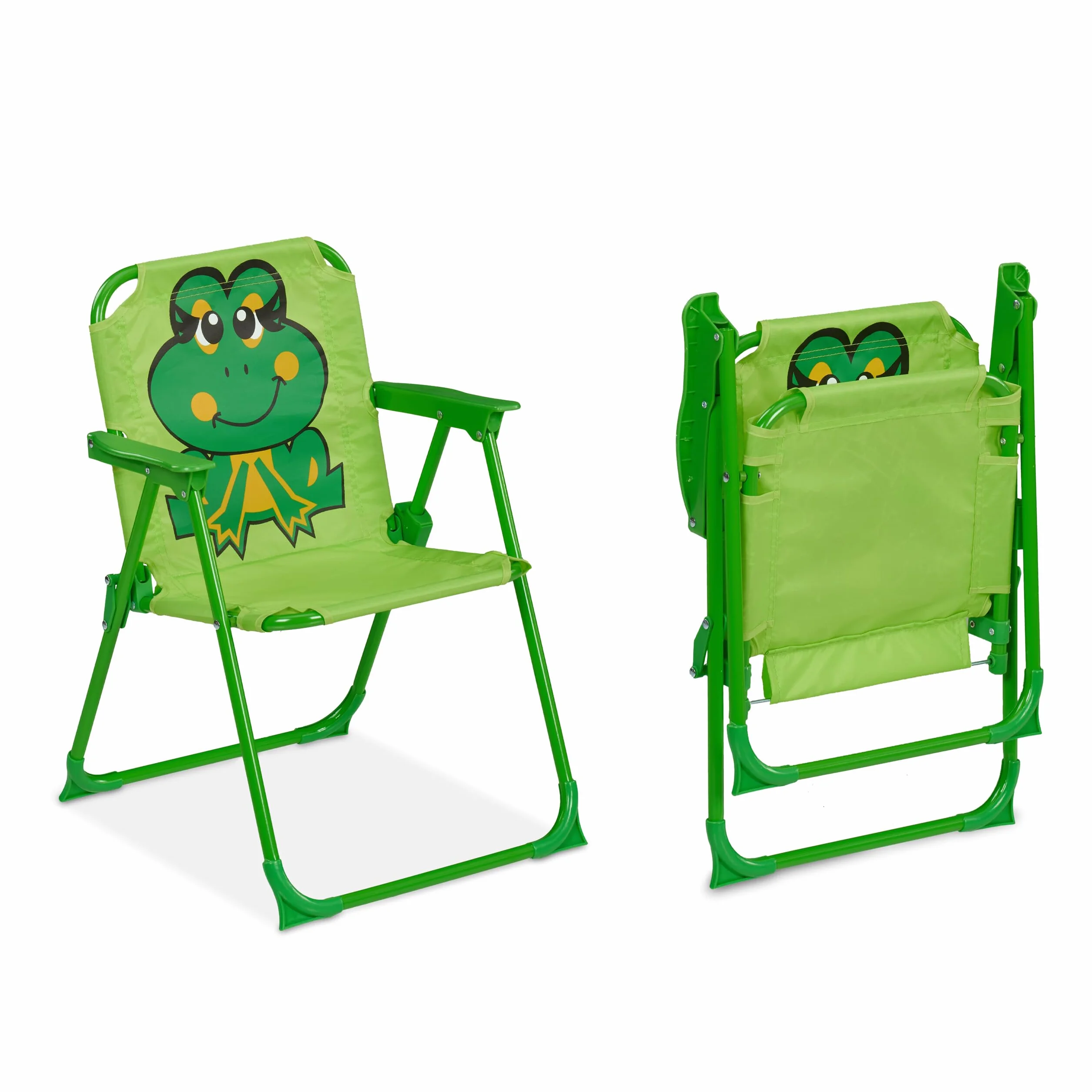 Relaxdays Tavolo Bambini con Ombrellone, Set 2 Sedie, da Campeggio e Giardino, Tavolino Picnic Design Rana Verde
