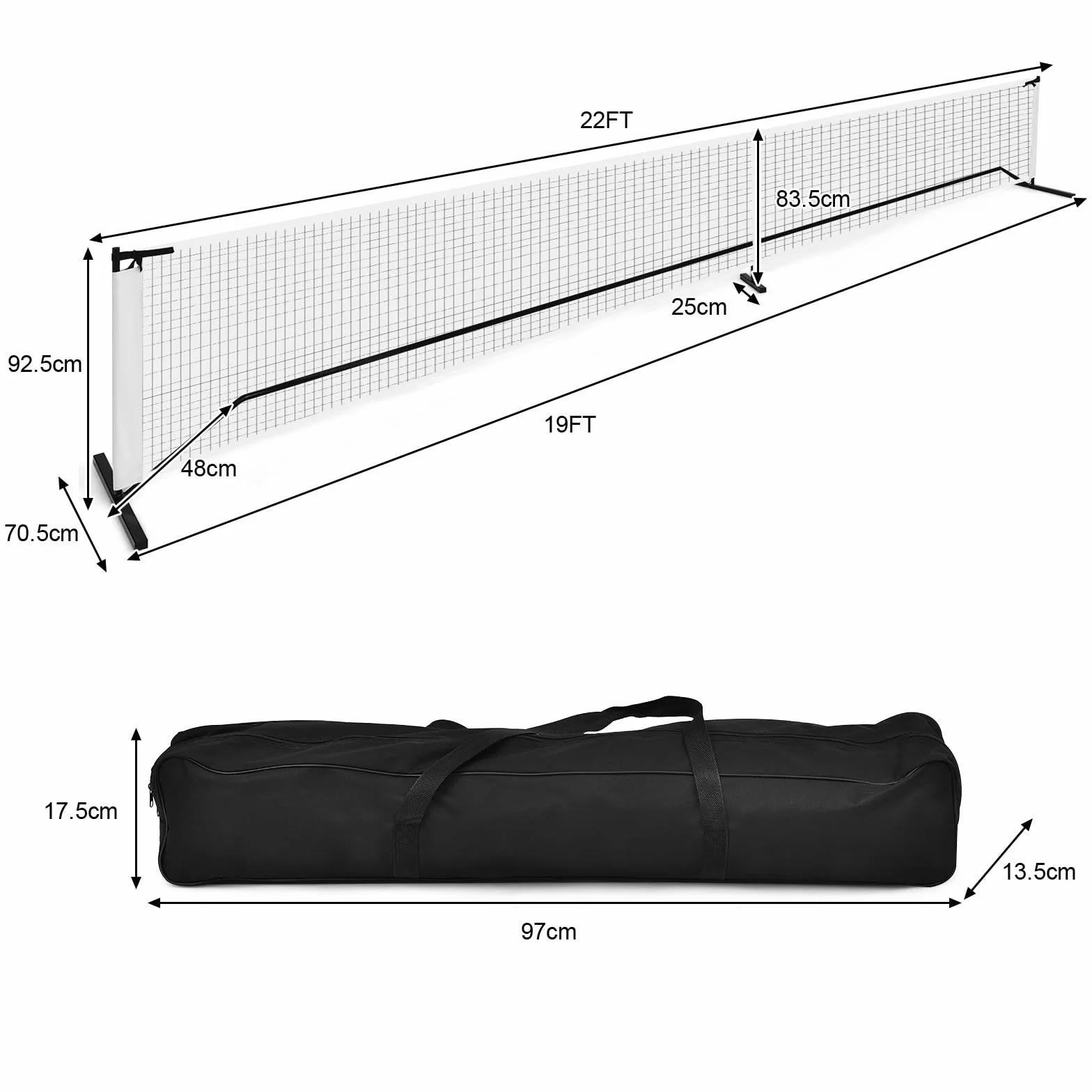 LIFEZEAL Rete Pickleball Portatile 670x92x70cm Set Resistente in Poliestere con Borsa Trasporto per Badminton Tennis Pallavolo