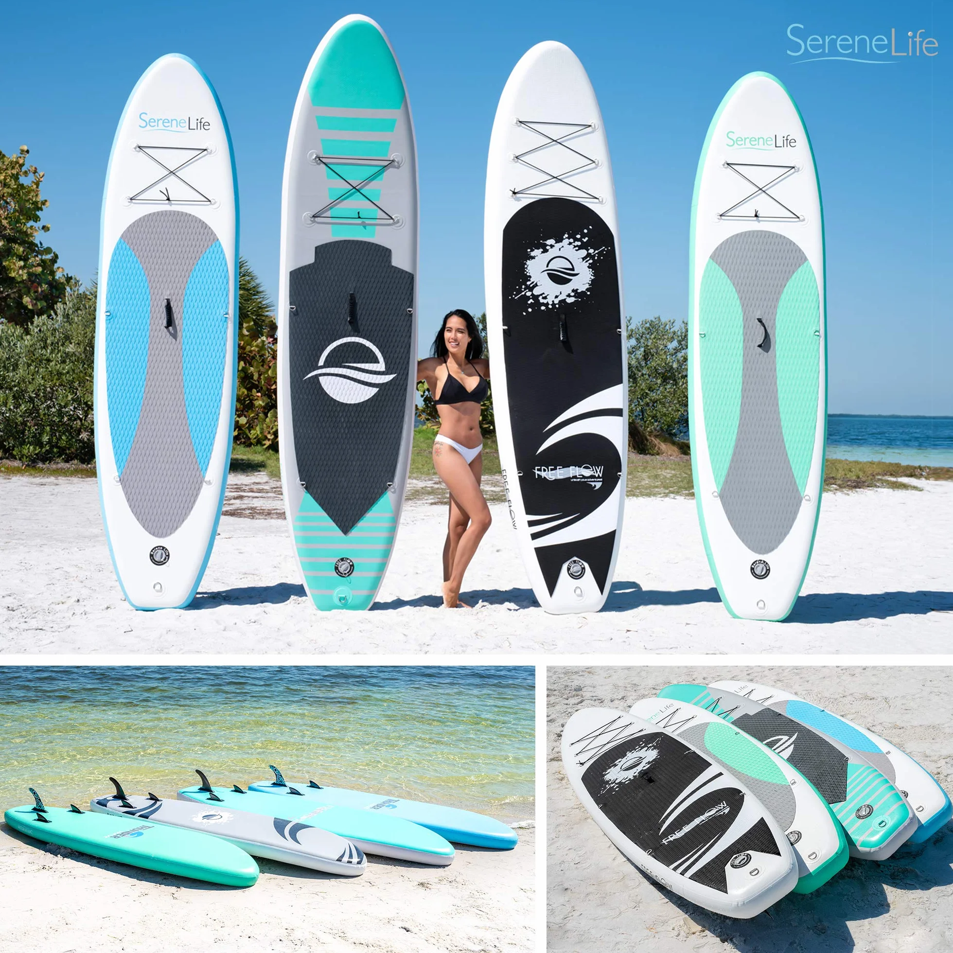 SereneLife Stand up Paddle Board Gonfiabile - Pagaia SUP Antiscivolo, Pompa, Cordino di Sicurezza e Accessori Giovani