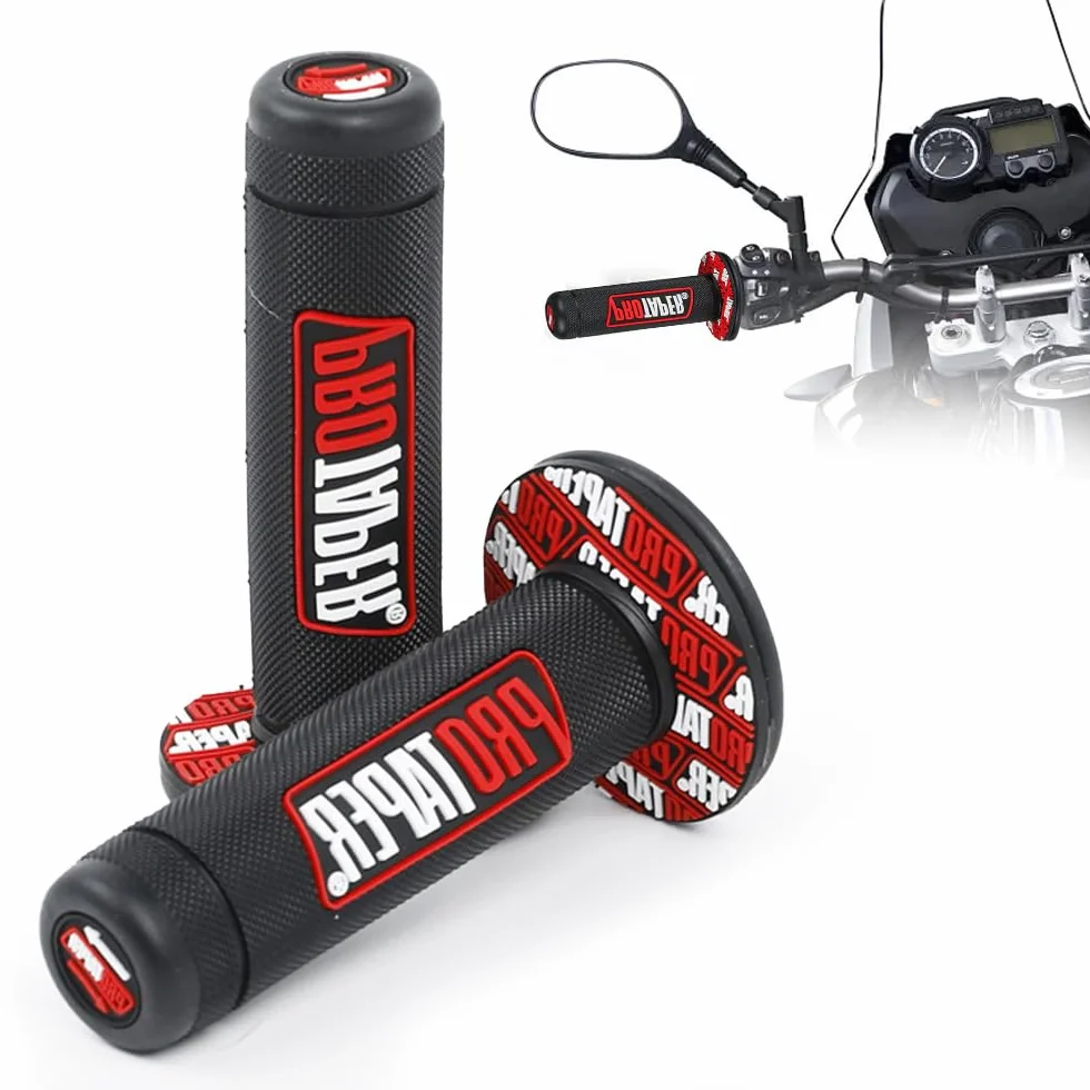 1 Coppia Manopole Moto Pro, Manopole Per Moto Dirt Pit, Misura 22/24Mm, Manubrio Gomma Freno, Colore Nero E Rosso