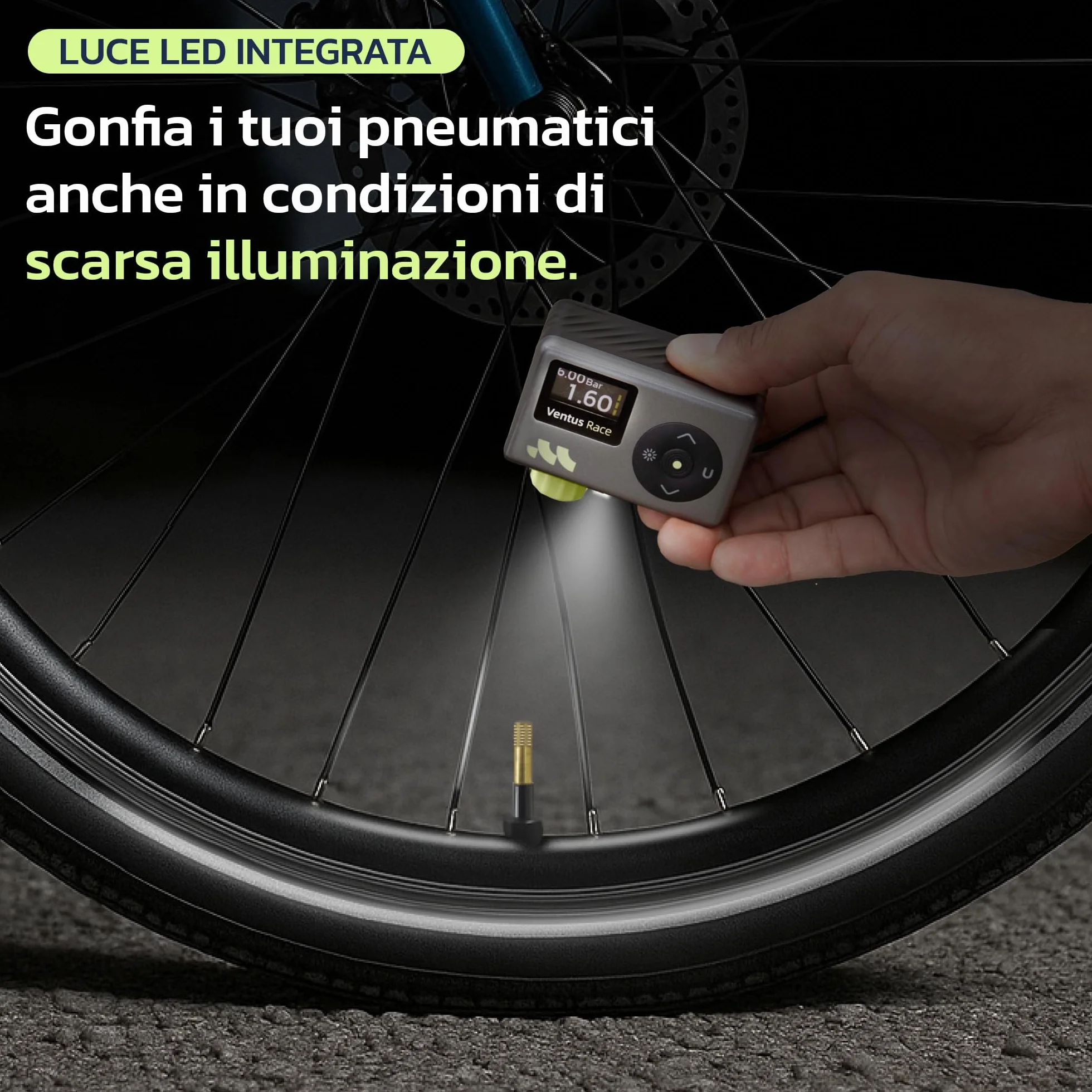 Woowind Pompa Per Bicicletta 120 PSI, Mini Compressore Portatile, Gonfiaggio Rapido 50s, Valvole Presta Schrader per MTB E-bike
