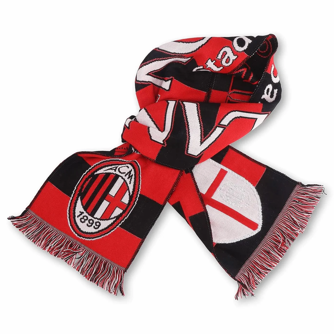 Sciarpa Ufficiale Milan Stadio San Siro 100% Acrilico Rosso Nero Unisex