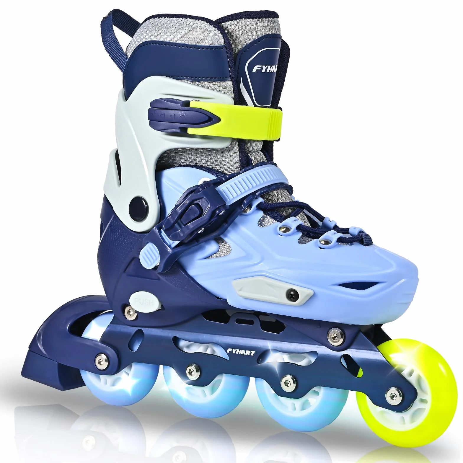 Pattini in linea regolabili per bambini con ruote luminose 4 ruote Blu Verde