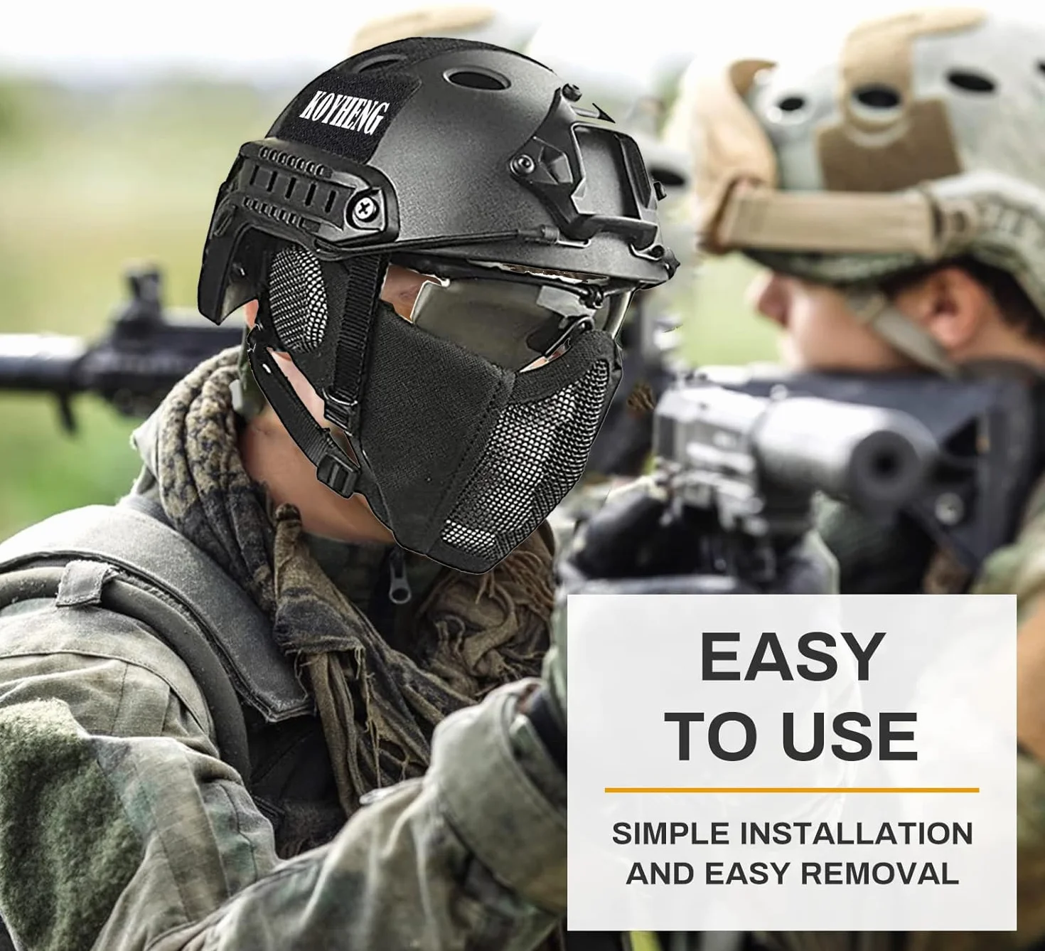 Casco Fast Tattico MH Combinato Protezione Orecchie Pieghevole Maschera Rete Mezza Faccia Occhiali Airsoft Paintball