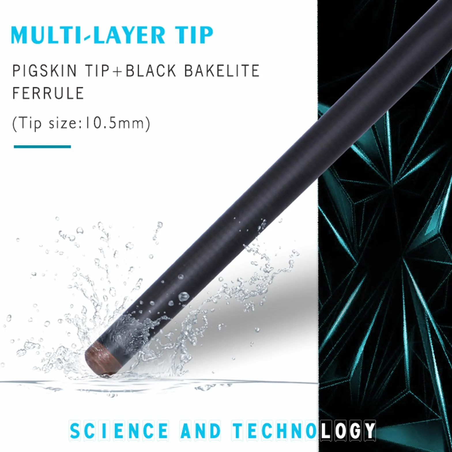 OKHEALING Stecca da Biliardo Professionale in Fibra di Carbonio 145 cm, Testa 10,5 mm, 3/4 Testa Piccola