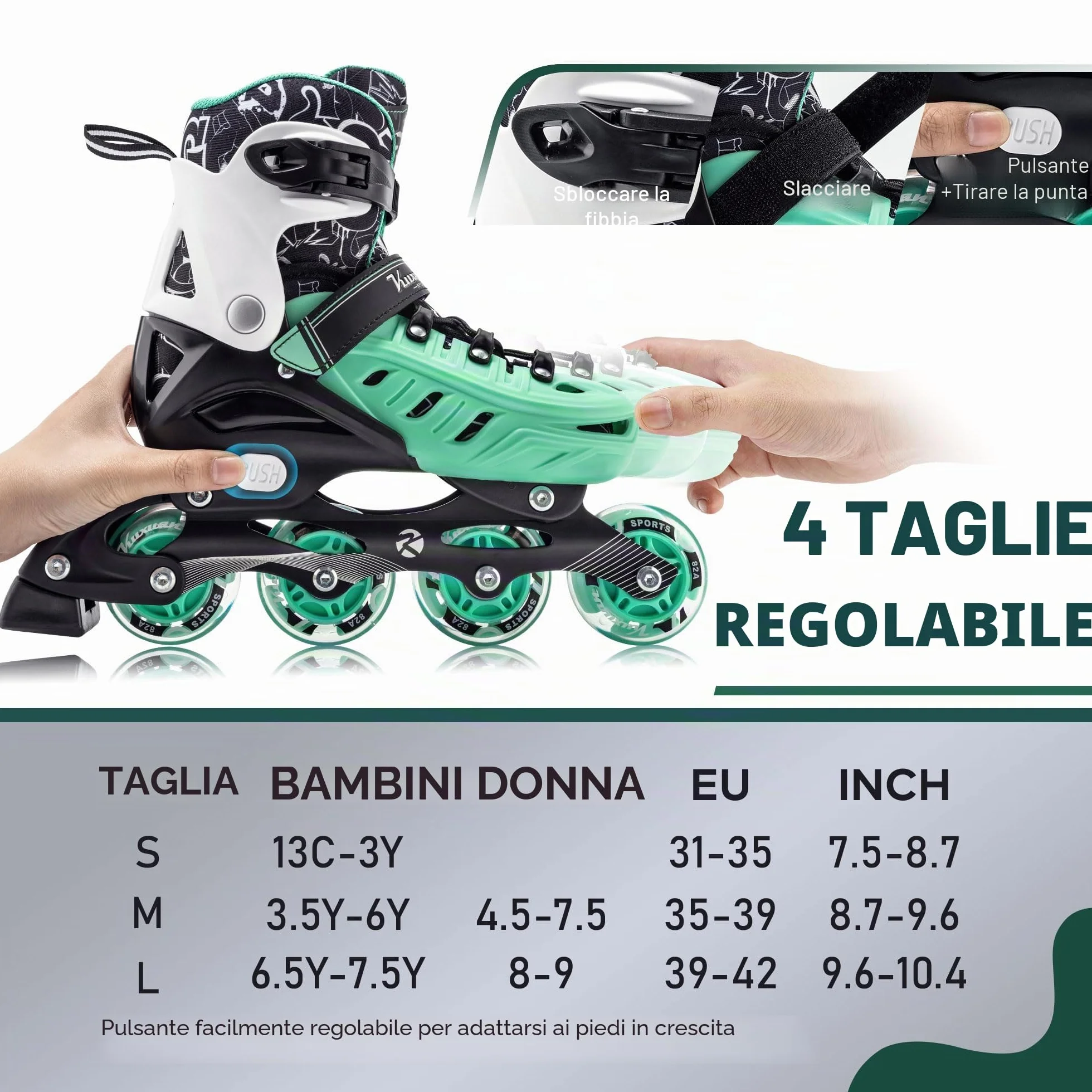 Kuxuan Skates Pattini in linea regolabili per bambini ragazze ragazzi