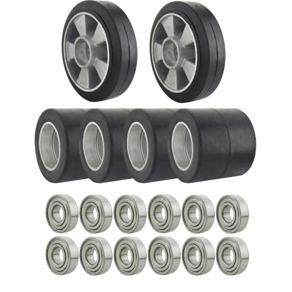 JAZGOT Set di Ruote da 200 mm per Carrello Zakrem con Cuscinetti 6204 ZZ. Il Set comprende rulli, Ruote in Gomma e Cuscinetti per Il transpallet.