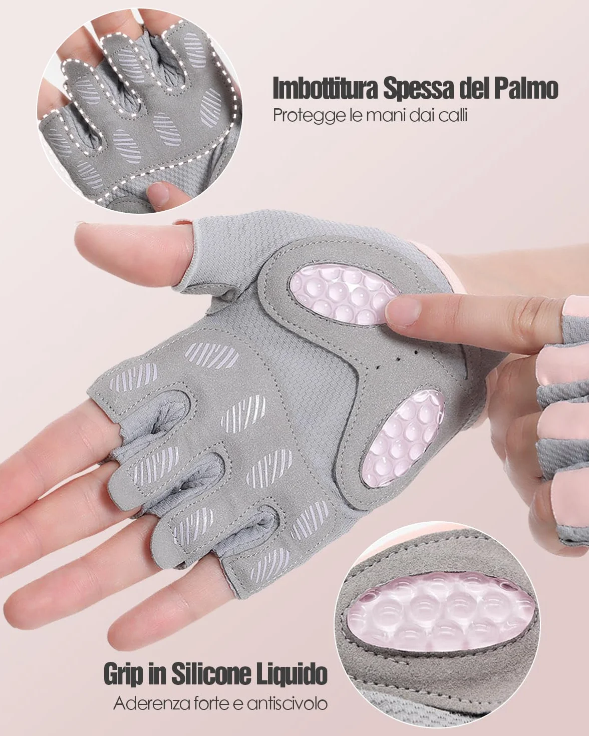 Guanti Palestra Senza Dita per Sollevamento Pesi, CrossFit, Fitness, Palmo Antiscivolo in Silicone