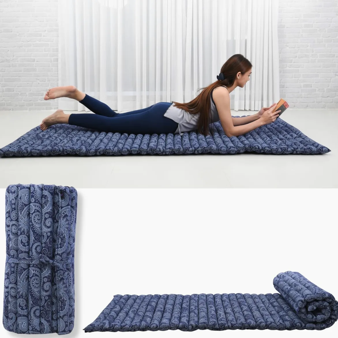 Leewadee Tappeto Thai Arrotolabile 190 x 70 cm - Kapok Materasso da Pavimento Massaggio Meditazione Alternativa Futon