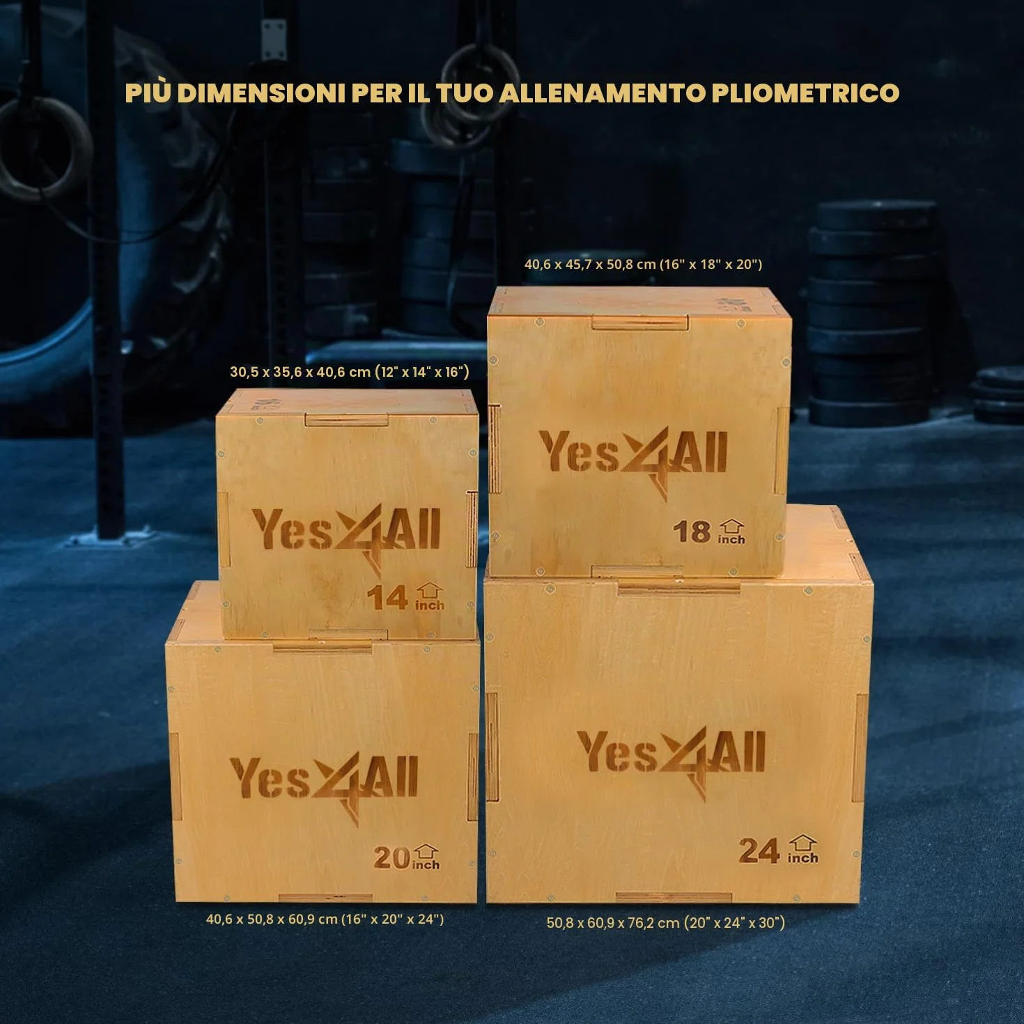 Yes4All Scatola Plyo 3 in 1 in legno antiscivolo, scatola pliometrica 40,6 x 35,6 x 30,5 cm, Wood Basic