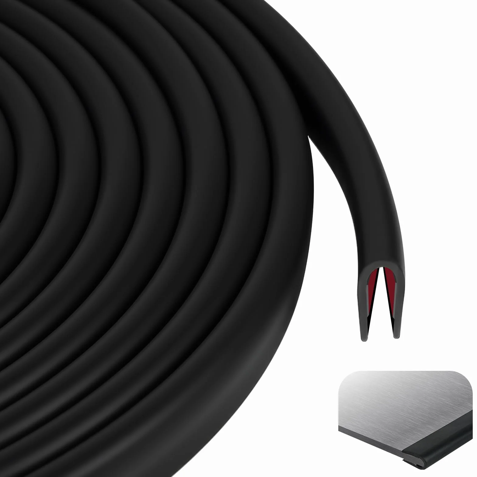 Flintronic Profili in gomma adesivo guarnizione, EPDM Guarnizione a U in Gomma, per Porte Auto Pannelli in Vetro Pannelli in Metallo, misura 1,5 mm, lunghezza 3 m, Nero