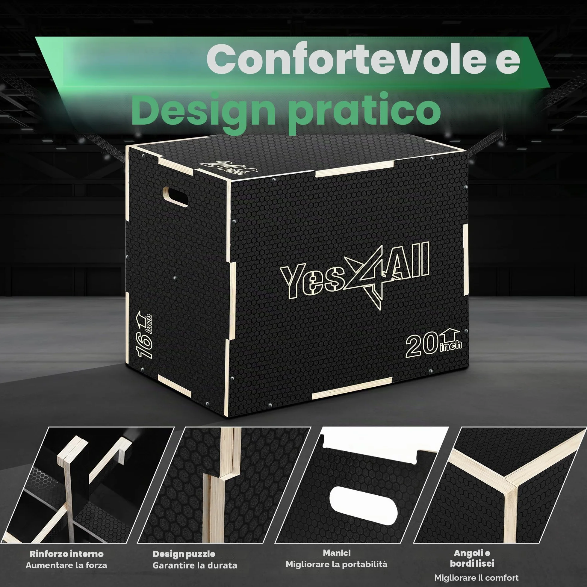 Yes4All Scatola Plyo 3 in 1 in legno antiscivolo, scatola pliometrica per palestra