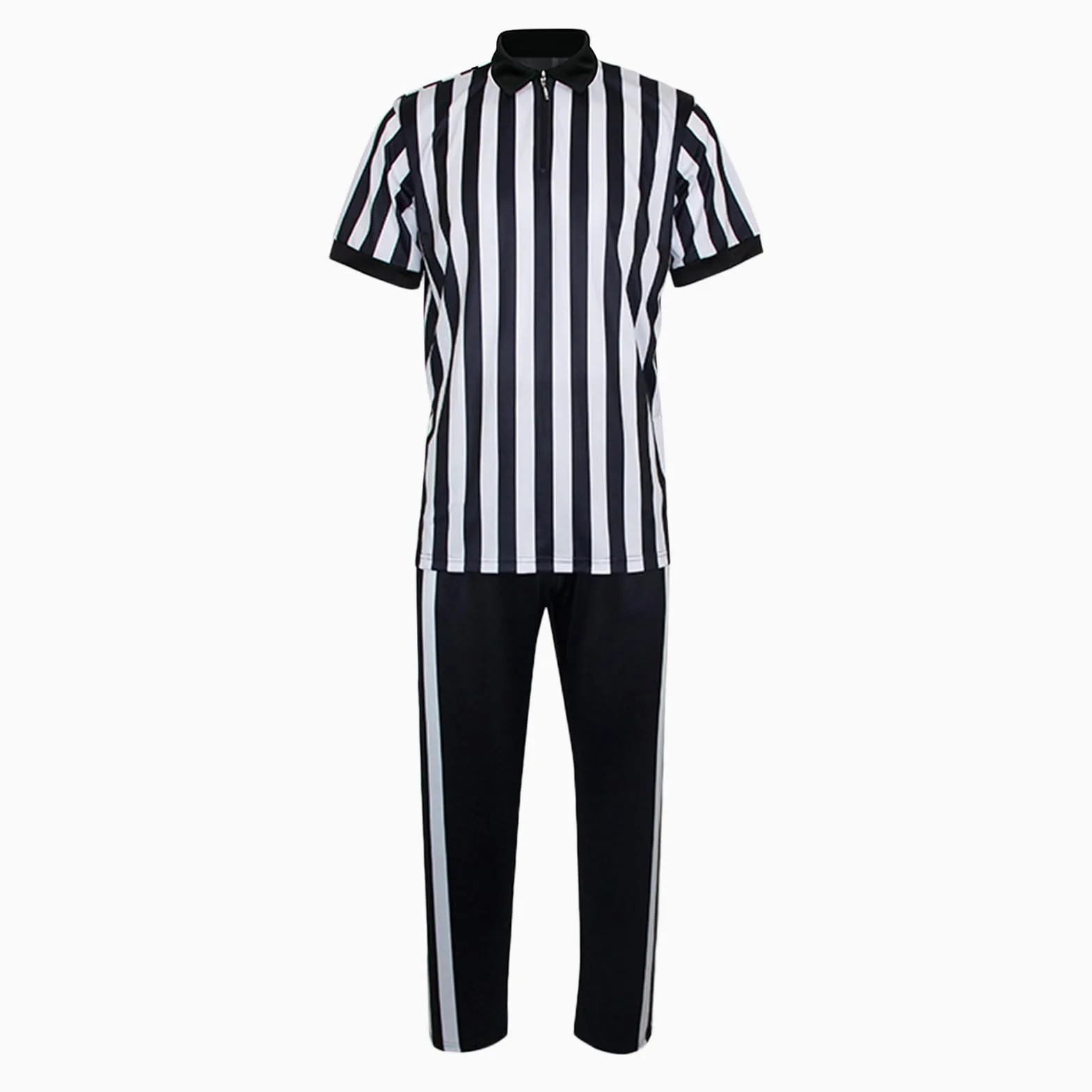 Set di maglia da arbitro a righe, maglietta a maniche corte con scollo a V e pantaloni, da calcio, basket, hockey, pallavolo, baseball, softball, palestra, uniforme sportiva per arbitri e partite di