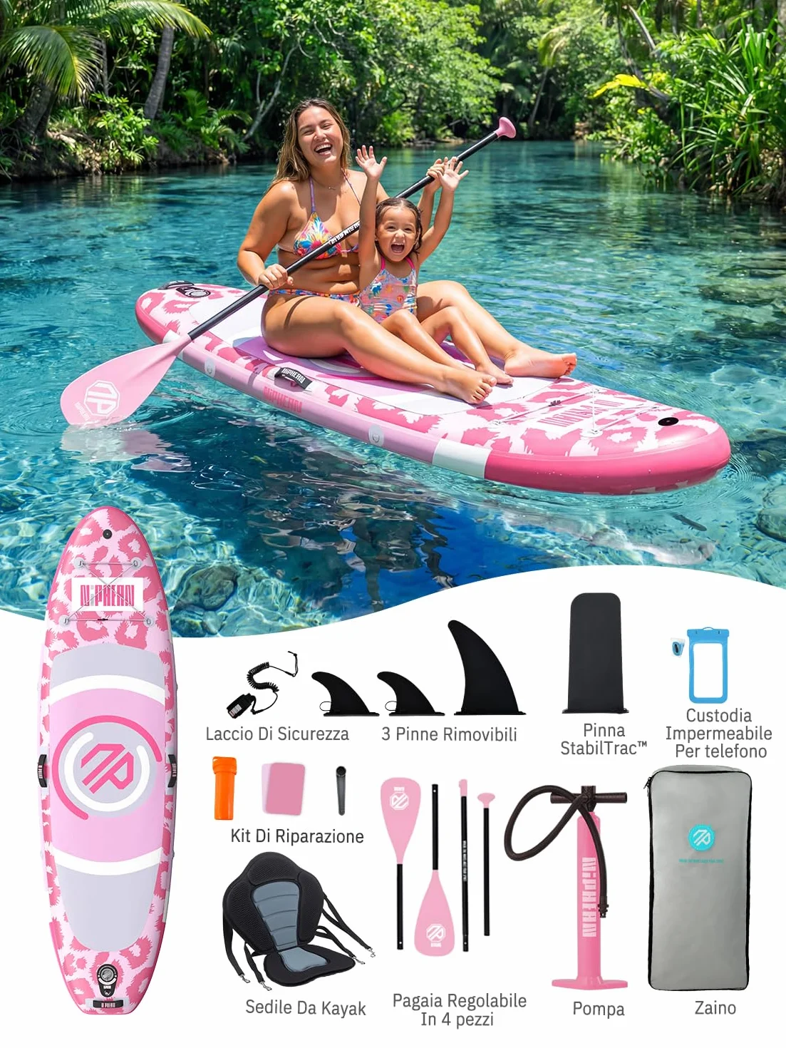 Niphean SUP Gonfiabile con Sedile Ultraleggero Tavola SUP per Donne Pinna StabilTrac Antiscivolo per Yoga Animali Domestici