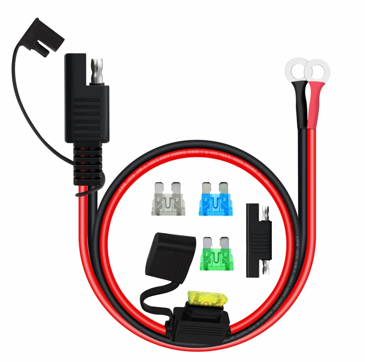Connettore Cavo SAE 12V Terminale della Batteria 10WG Cablaggio Terminale SAE a O Ring con Fusibile per Ricarica di Batterie per Auto e Moto (1 m)