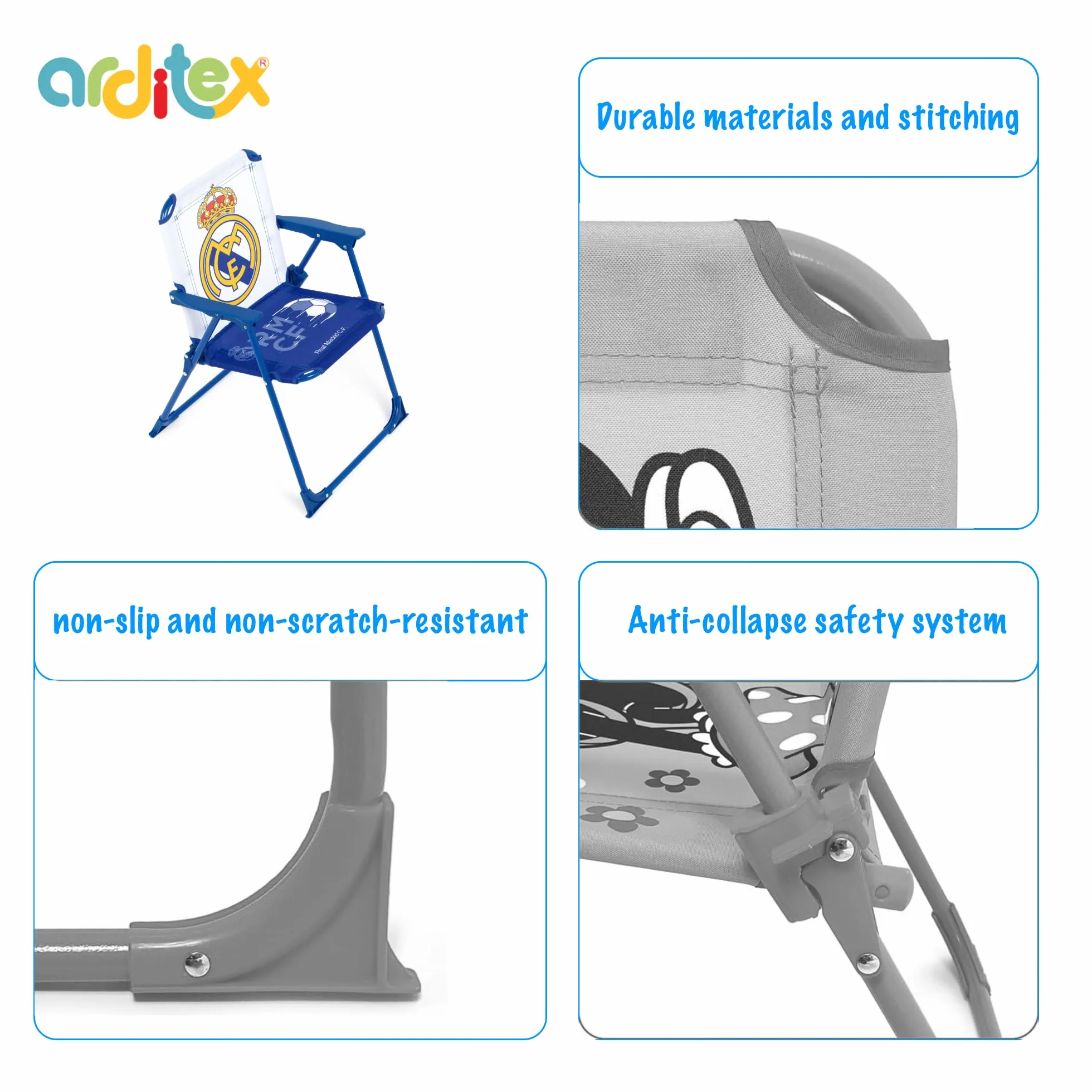 Real Madrid ARDITEX Sedia pieghevole con braccioli 38x32x53 cm per giardino campeggio