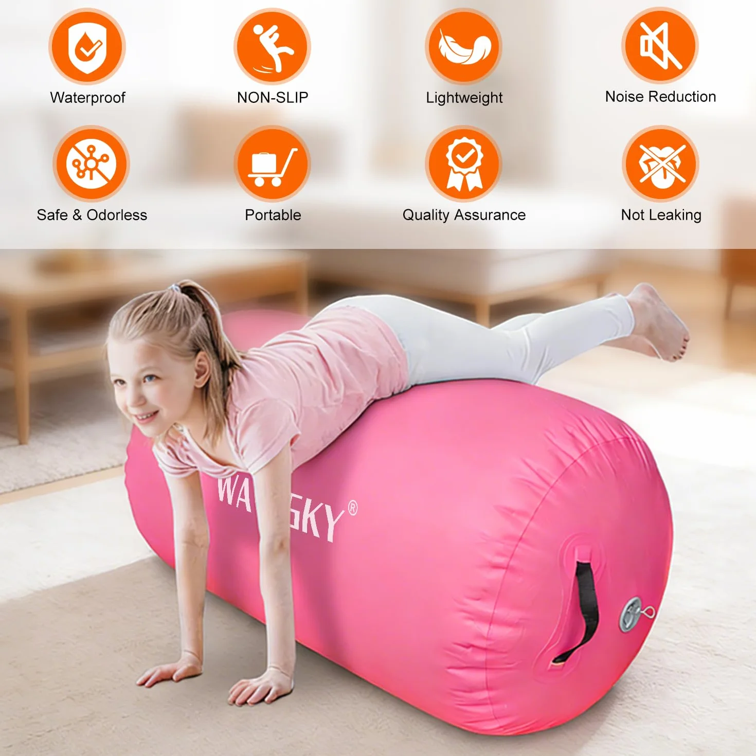 Air Roll Track, 80/100/120 cm, Air Roll Ginnastica Tumbling Matte, Air Barrel Tumbling Track per casa, attività all'aperto, fitness, allenamento (rosa, 100 x 60 cm)