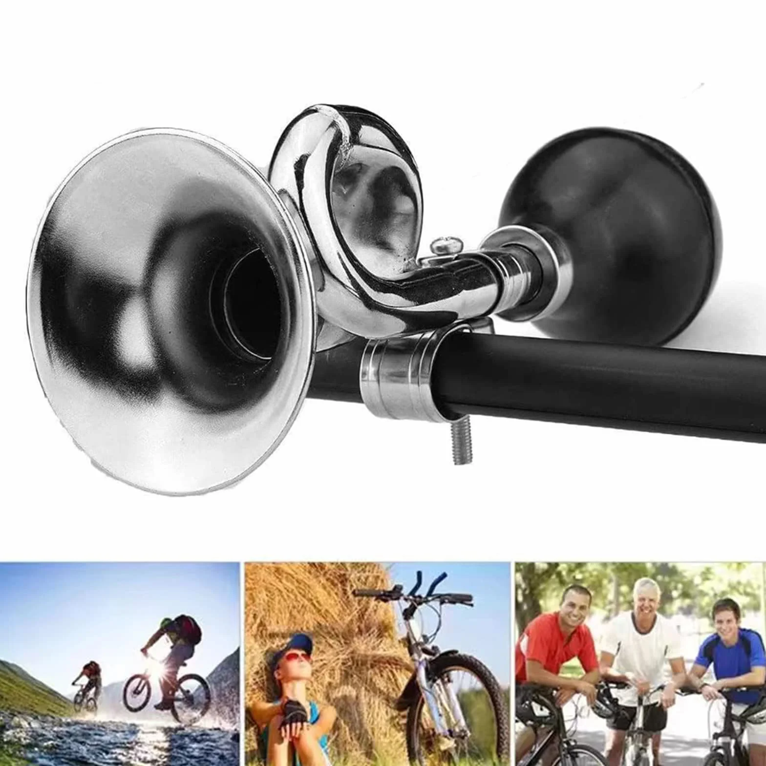 Clacson per bicicletta in metallo con morsetto regolabile, tromba classica