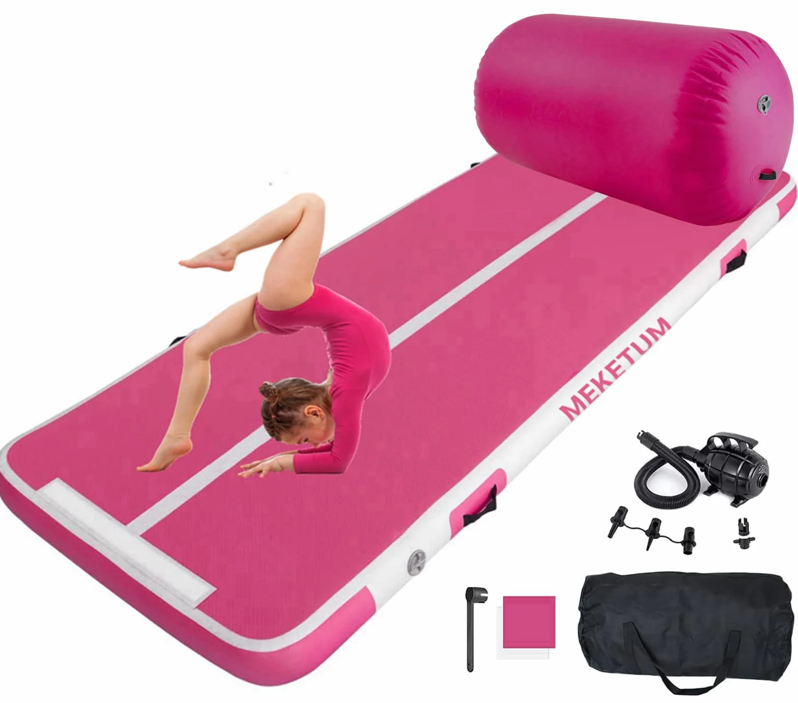 Air Track Tappetino Ginnastica Artistica 2 3 4 5 6 Metri 10/20CM Spessore Materasso Ginnastica da Casa/Yoga/Formazione/Cheerleading/Divertimento Acqua con Pompa (Rose Plus, 3M15)