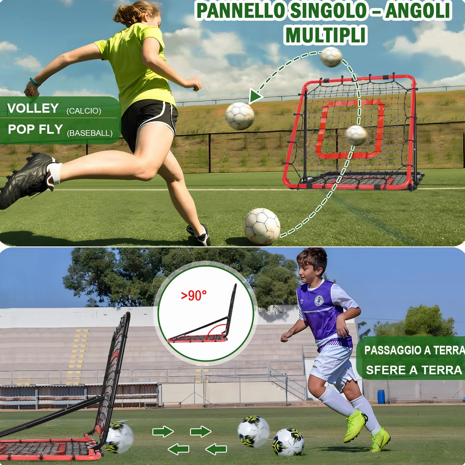Rete Rimbalzo Calcio Pieghevole 85x85 cm, Rete da Rimbalzo Pallavolo PE Doppio Strato Angolo Regolabile
