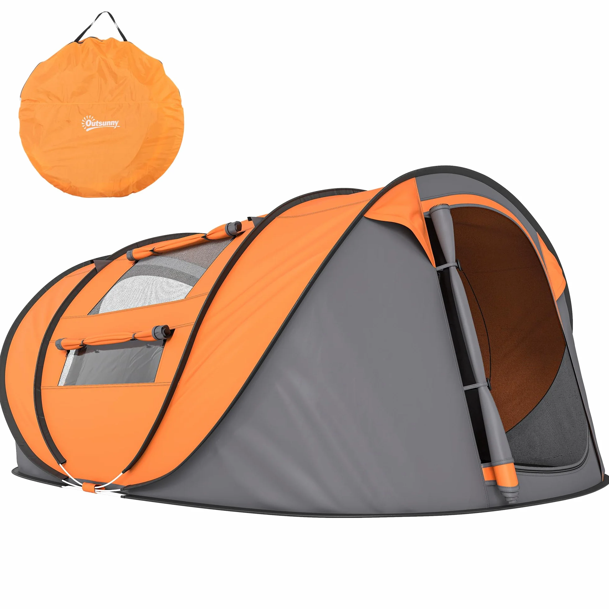 Outsunny Tenda da Campeggio Pop Up 4 Persone 2000mm Anti UV 20+ 263.5x220x123 cm Arancione