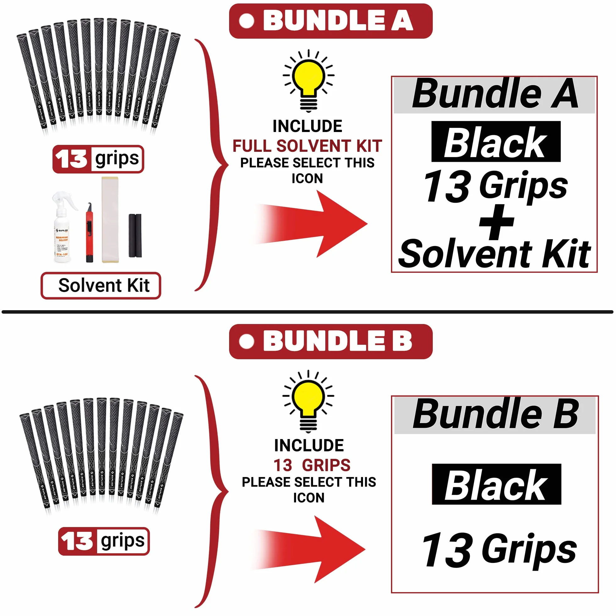 SAPLIZE Maniglie da golf, pacchetto A (13 maniglie e kit di regolazione), 7 colori, dimensioni standard/medie, impugnature ibride multi-composte