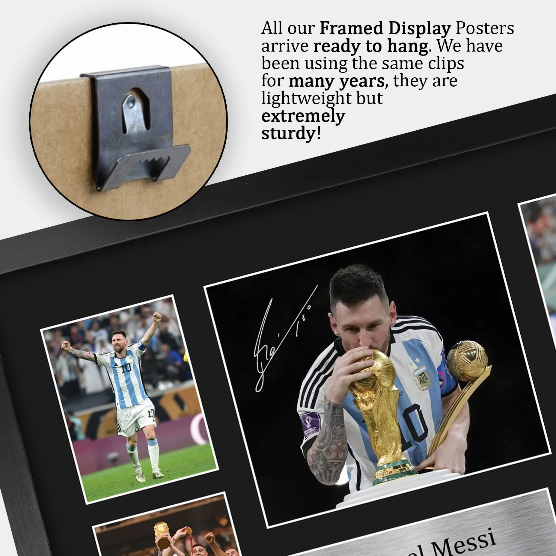 Quadretto con foto e autografo di Lionel Messi dell'Argentina formato A3 con cornice