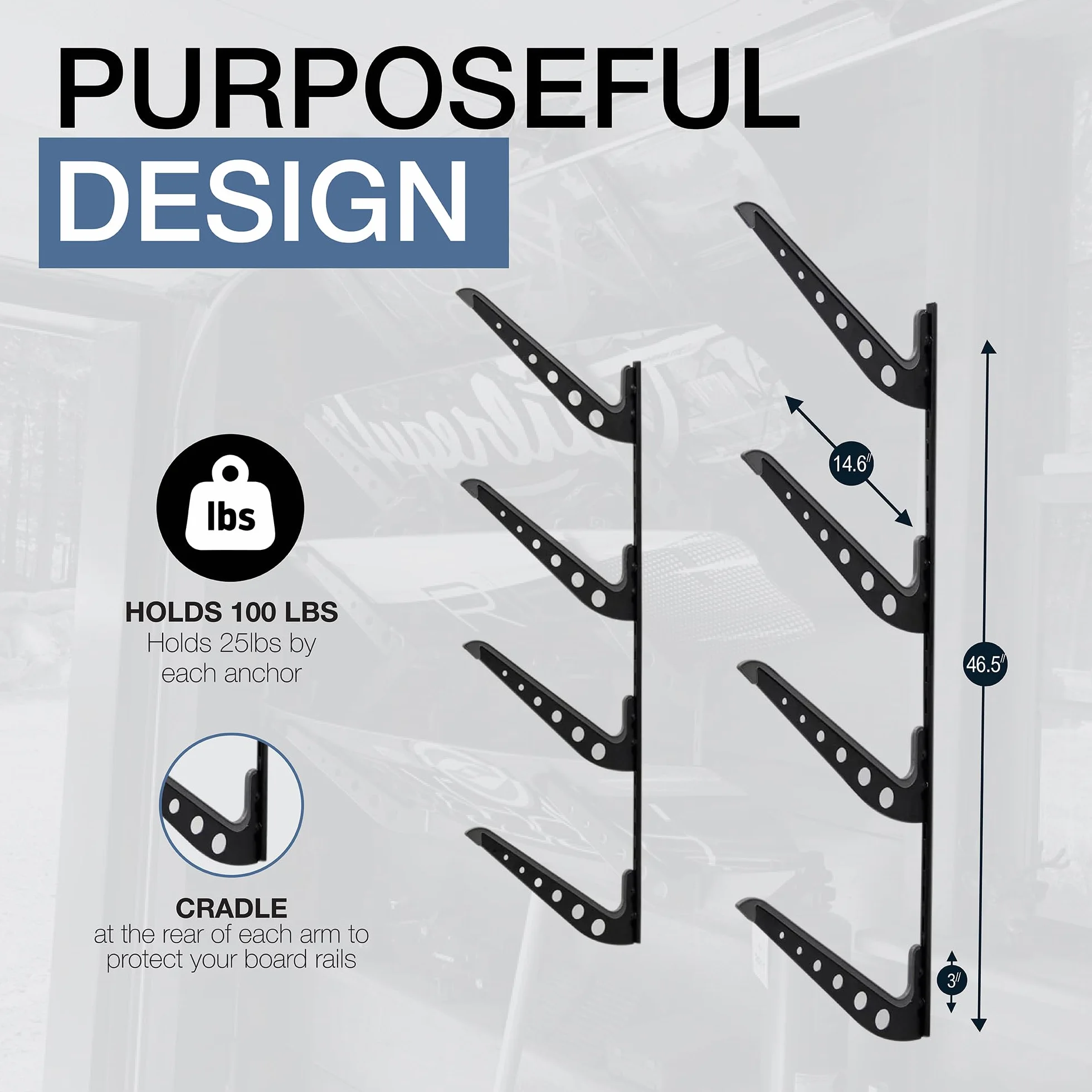 Regolabile Scaffale da Parete per Wakeboard StoreYourBoard - Supporto per 4 Tavole
