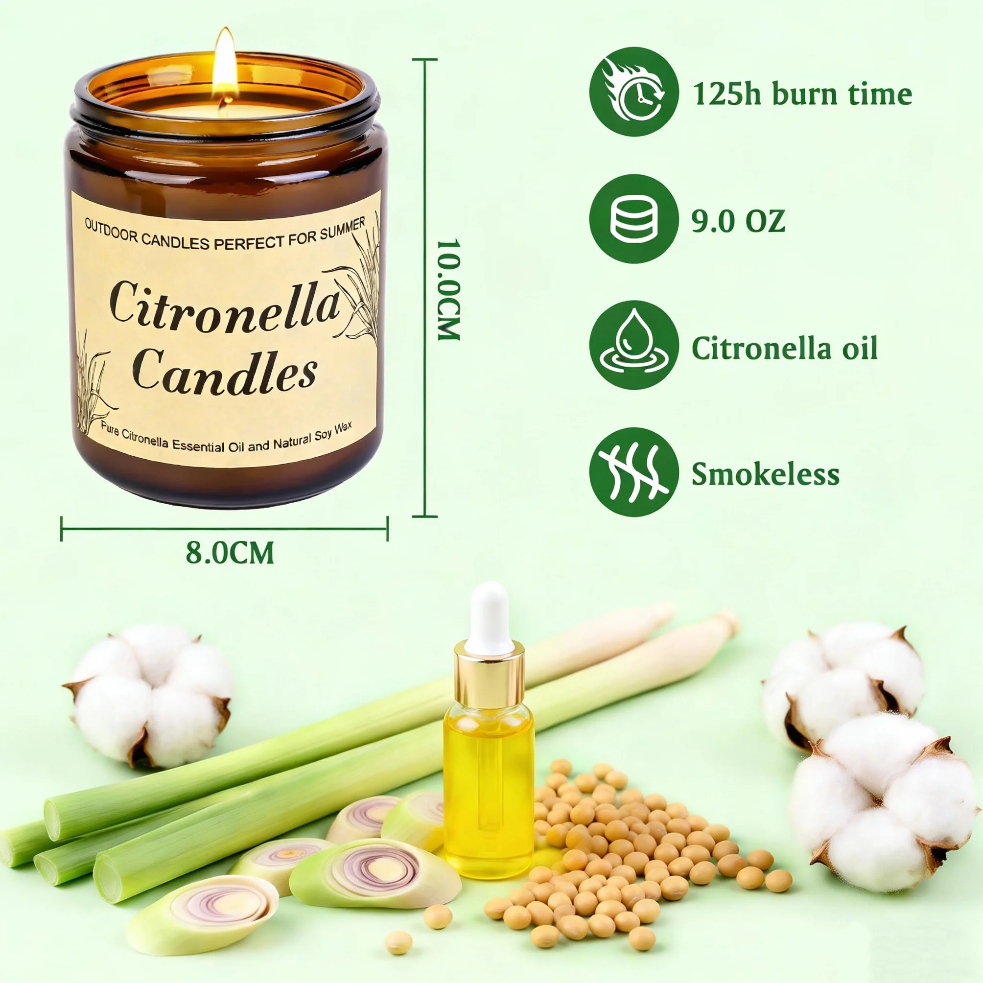 Candele Citronella per Esterni Set 2 Pezzi 250 Ore Cera di Soia Naturale