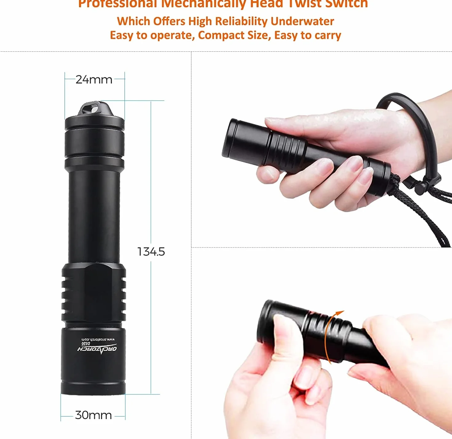 ORCATORCH D520 Torcia Subacquea Mini 1000 Lumen IP68 150M Impermeabile