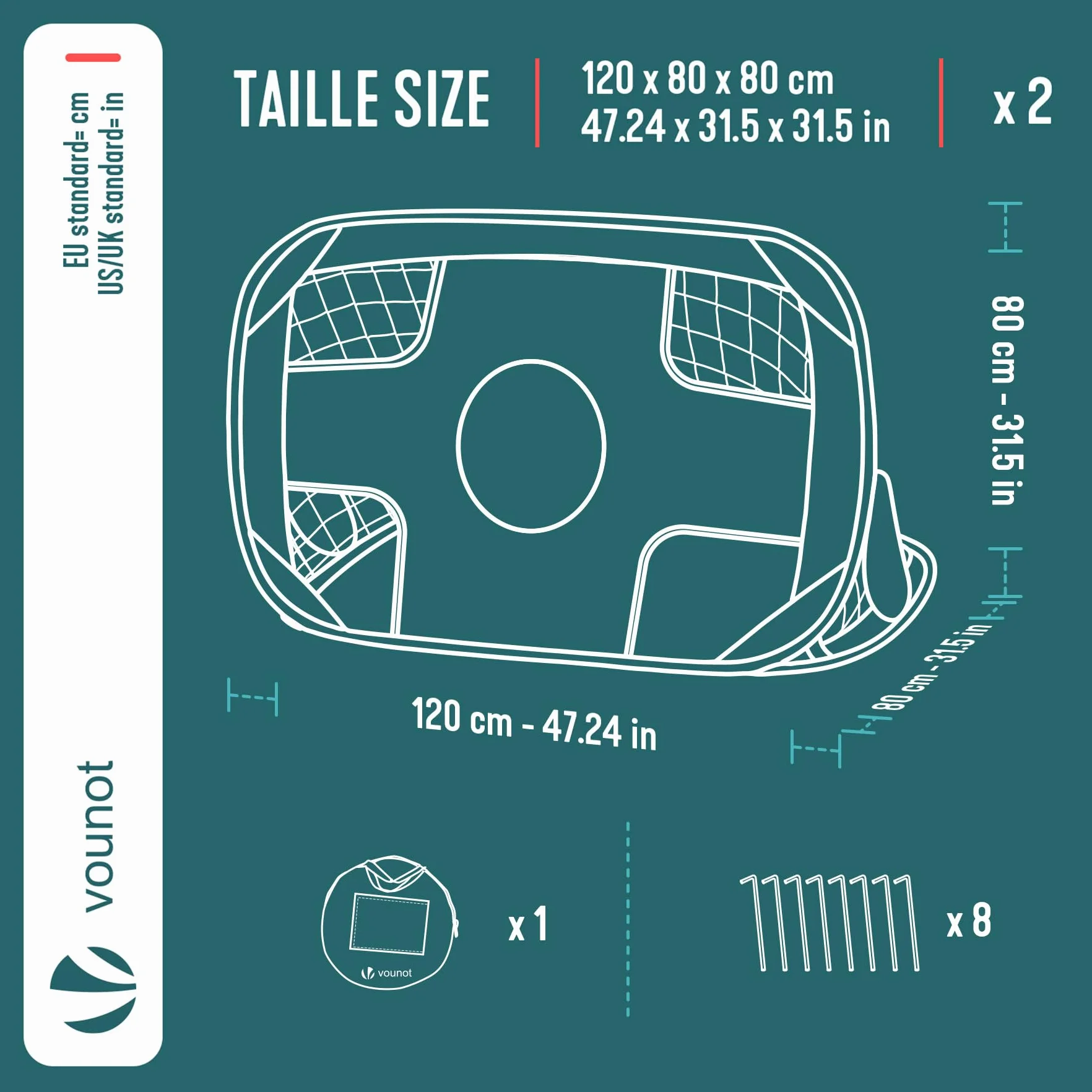 Set di 2 Porte da Calcio Pop Up Bambini 120×80×80 cm Pieghevole Portatile con Borsa