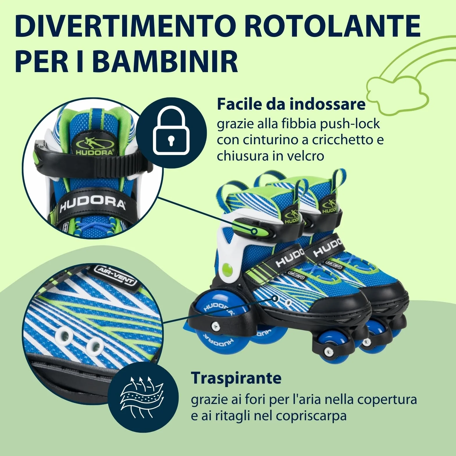 HUDORA Pattini a rotelle My First Quad in diverse misure e colori - pattini a rotelle di qualità per bambini fino a 20kg - pattini regolabili - sicuri e con rotelle grandi per iniziare