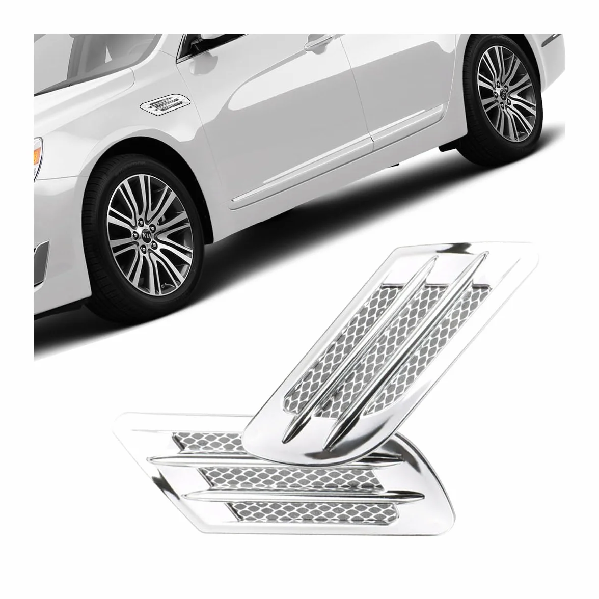 JNNJ Griglia Laterale per Flusso D'aria, 2Pcs Adesivo in Plastica ABS, Sfiato Coperchio Ventilazione Trim, Adesivi Decorativi di Parafango (Argento)
