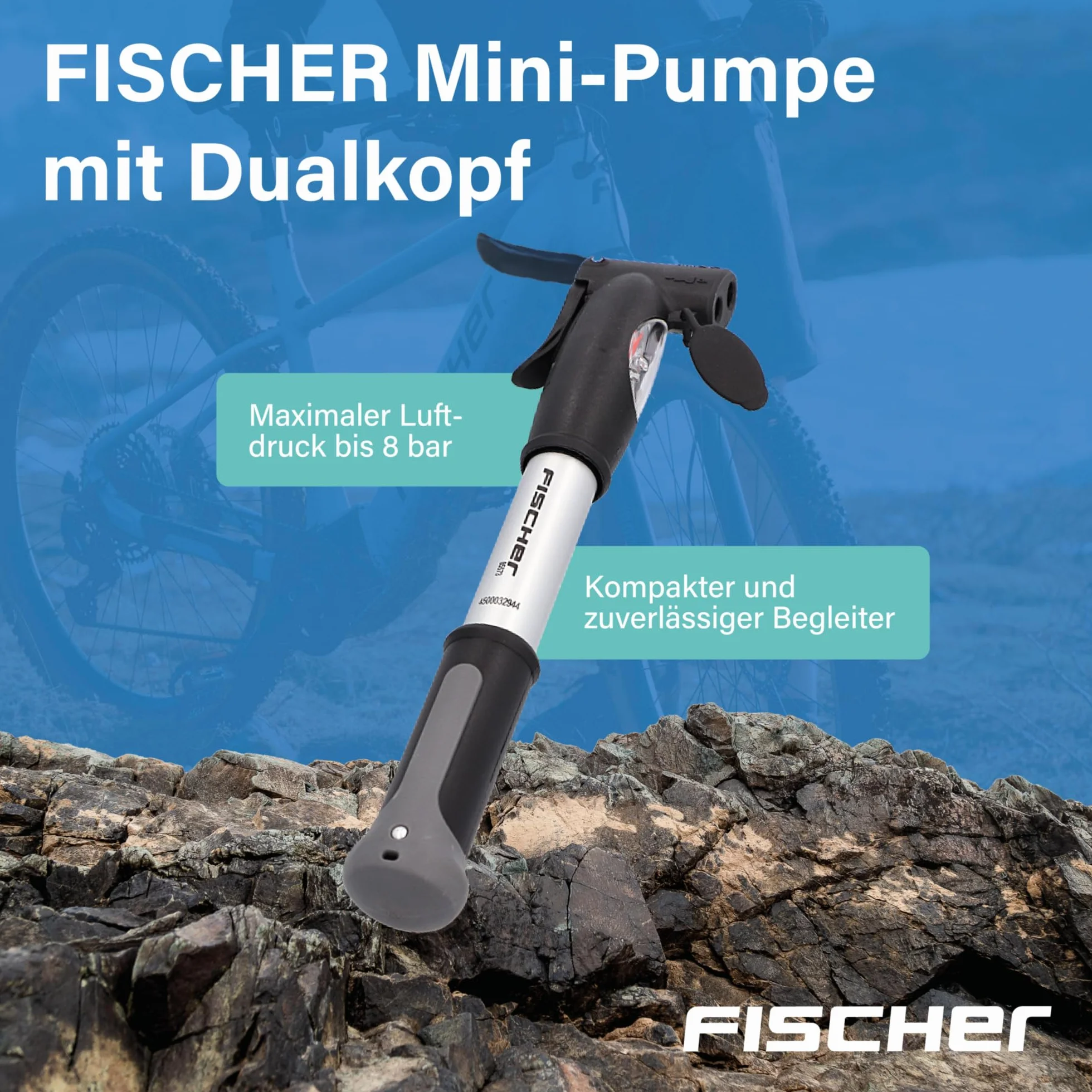 Fischer Mini-Pompa Alluminio Doppia Corsa Treppiedi Argento 85573