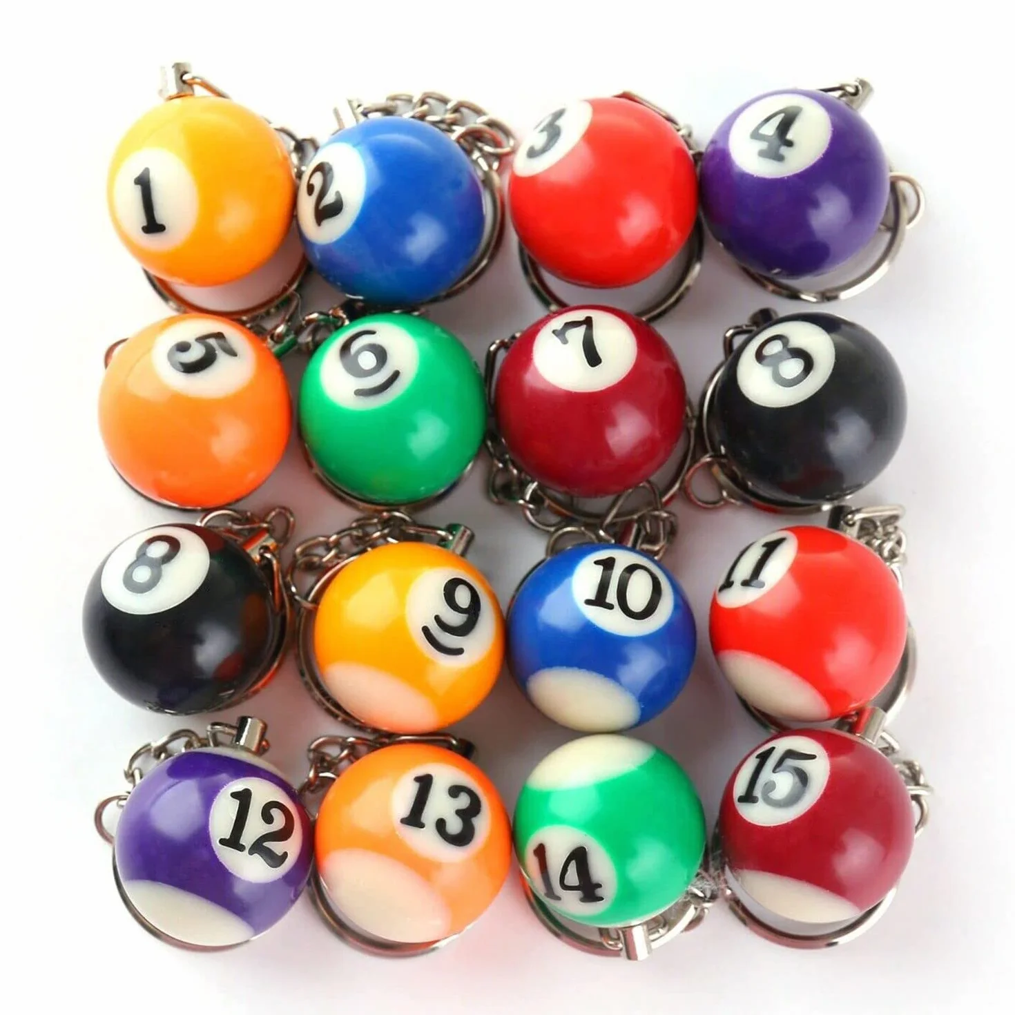 Colorful Biliardo Ball Set 16 Pz Portachiavi Eightball Billar Accessori