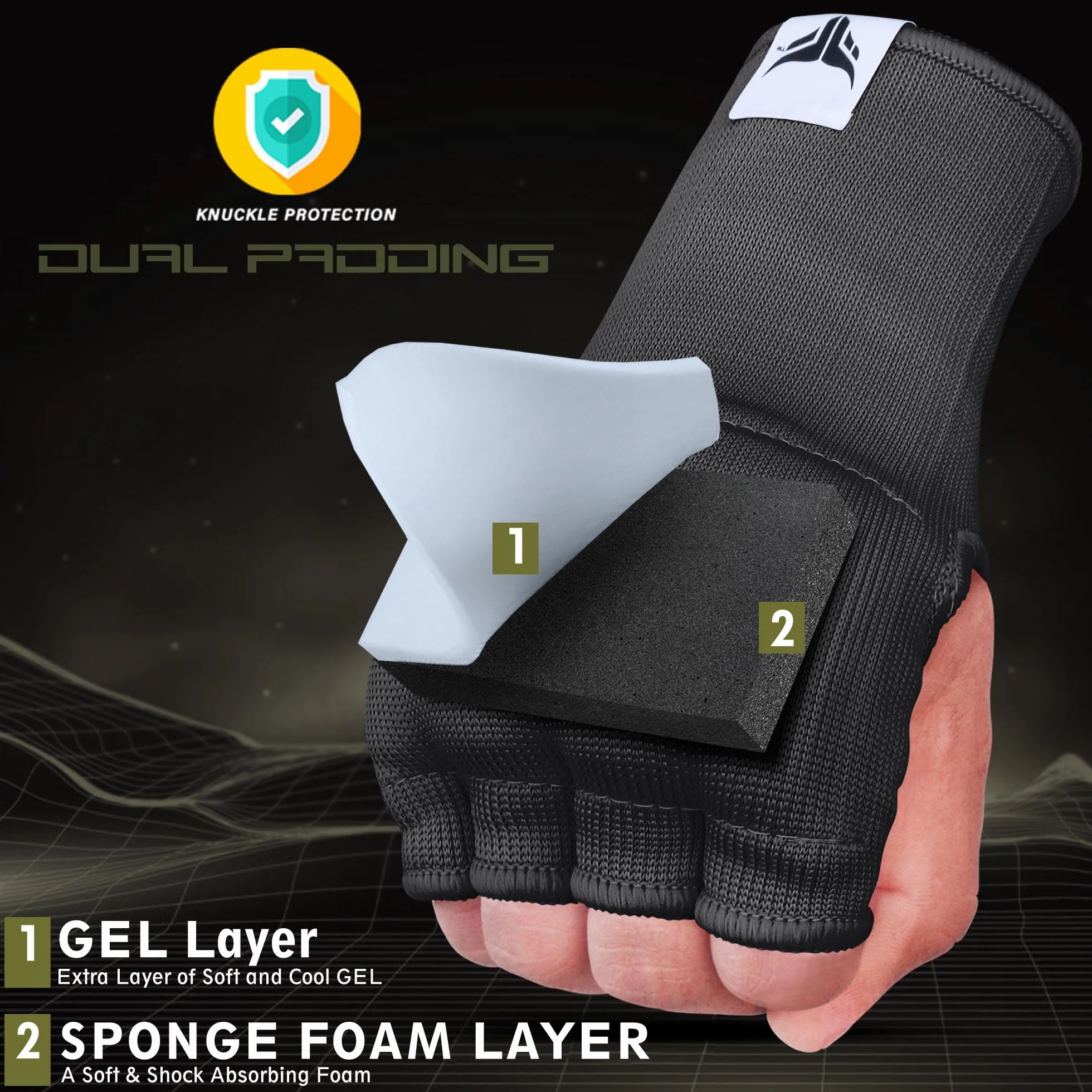 Mytra Fusion Sottoguanti Boxe Imbottito in Gel Senza Cinghie Uomini Donne per MMA Muay Thai Kickboxing