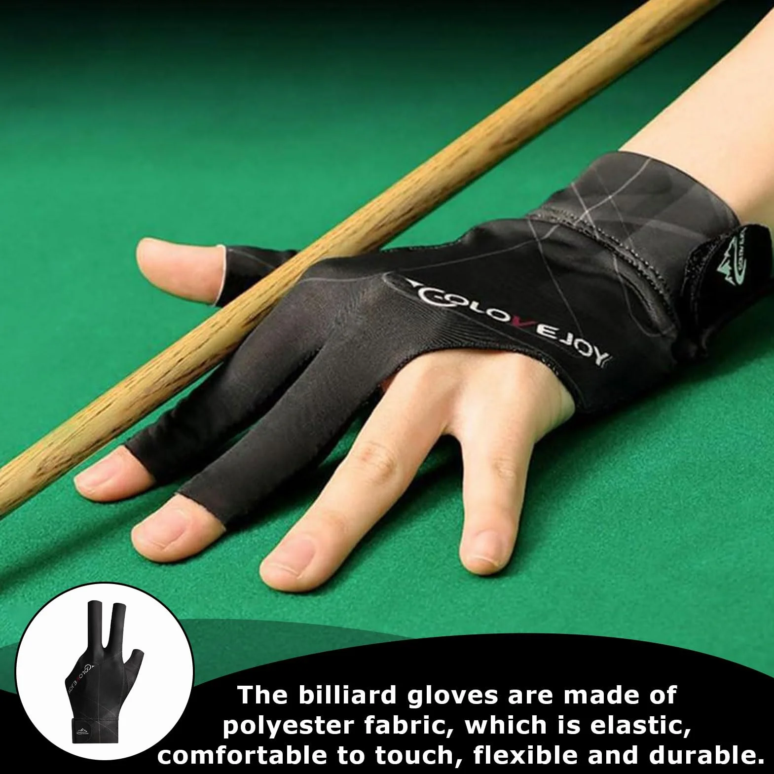 SOGHO Guanti da biliardo professionali regolabili traspiranti per giochi carom Snooker Nero