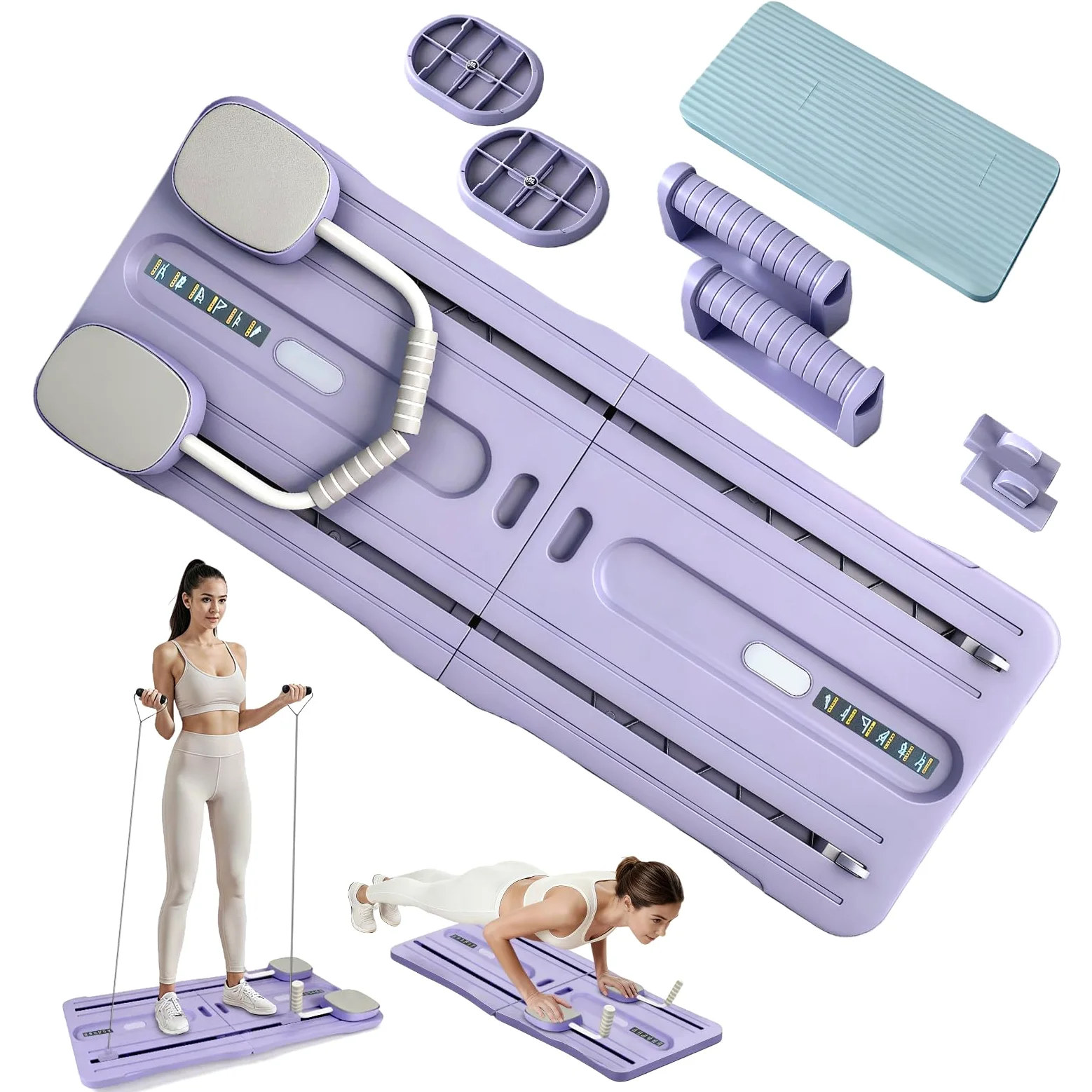 Roadtime Pilates Reformer 6 in 1 Upgraded Pilates Board Compact Set per ginocchiere e addominali multifunzionali, con rimbalzo per auto, per casa e in palestra