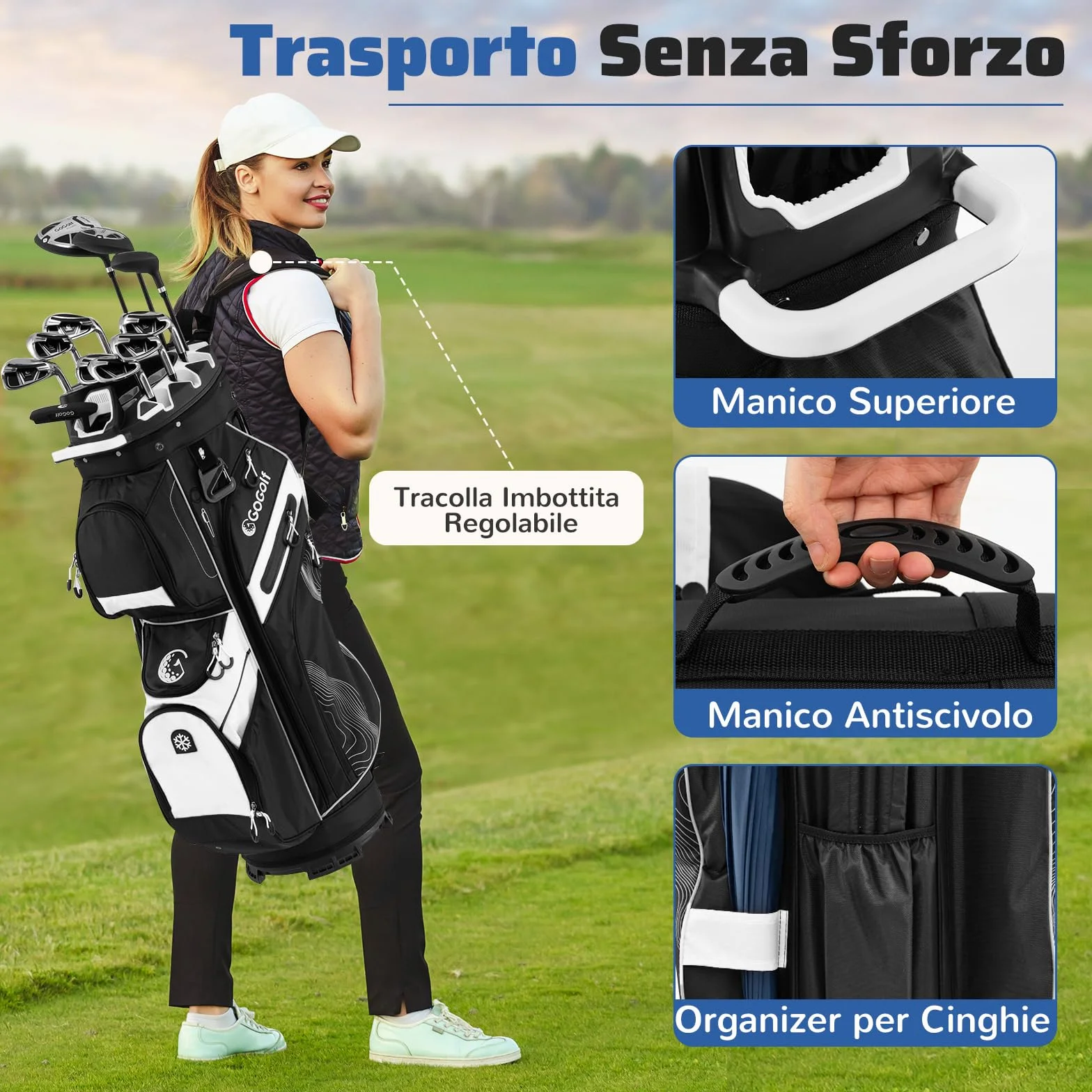 COSTWAY Borsa Carrello da Golf 14 Vie 11 Tasche Sacca Isolante Tracolla Imbottita Cappuccio Antipioggia