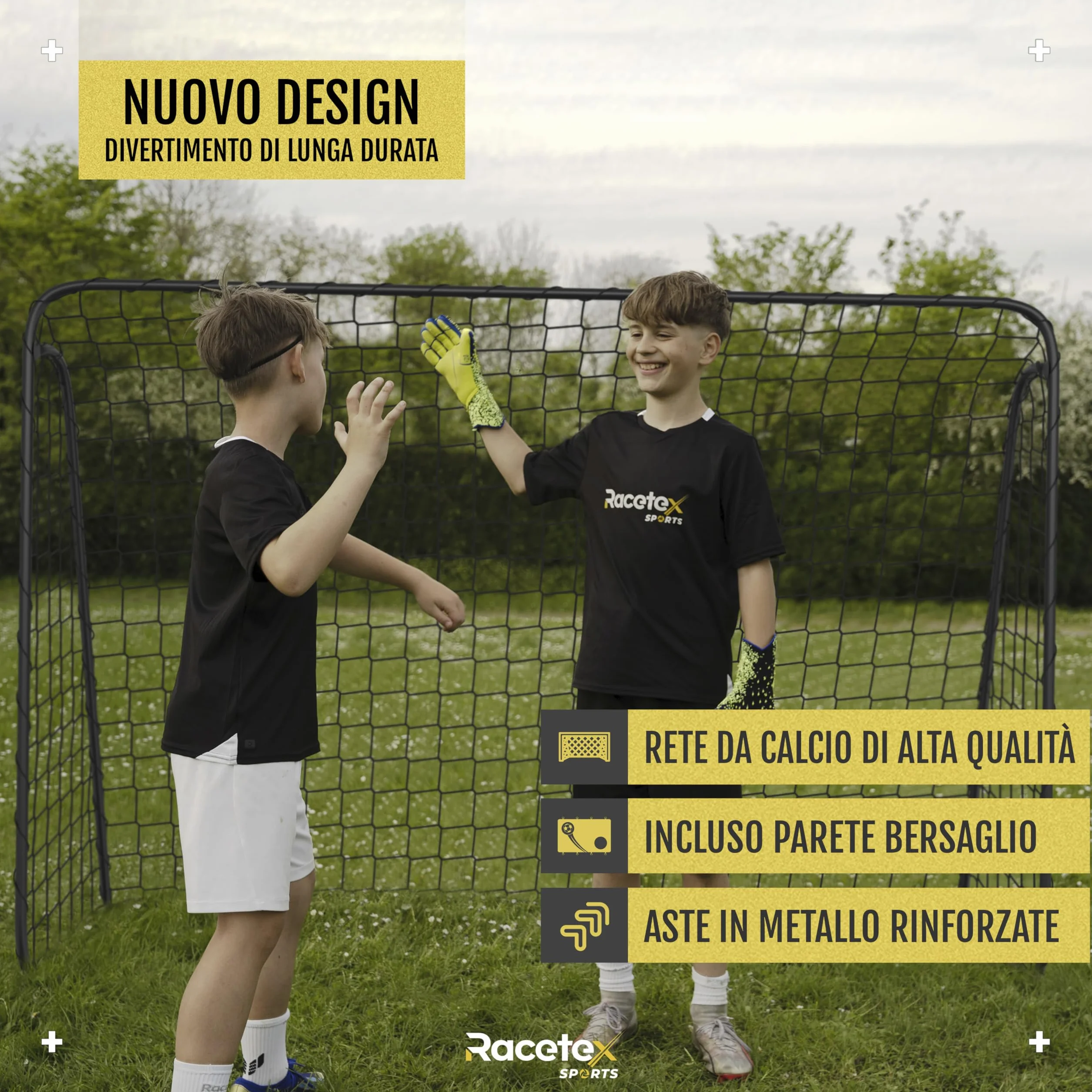 Racetex Porta Calcio per Bambini e Adulti con Parete Bersaglio e Rivestimento Anti-Ruggine