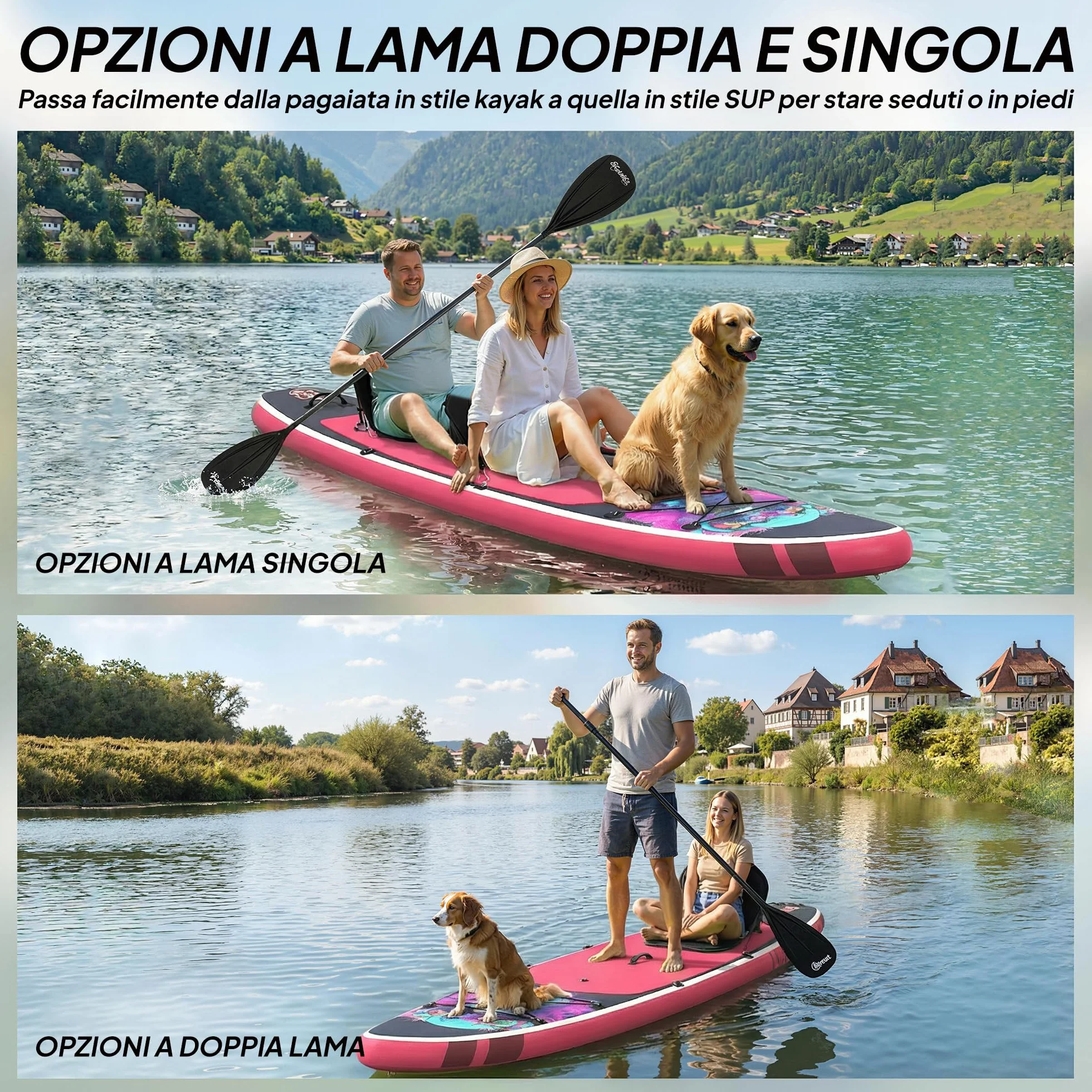 Outsunny Tavola Sup Gonfiabile Adulti, 335 cm Extra-Lunga Stand Up Paddle Board con Sedile, Pagaia Convertibile, Ponte Antiscivolo, Zaino, Pompa, 3 Pinne, Custodia Telefono Impermeabile, Carico 180kg