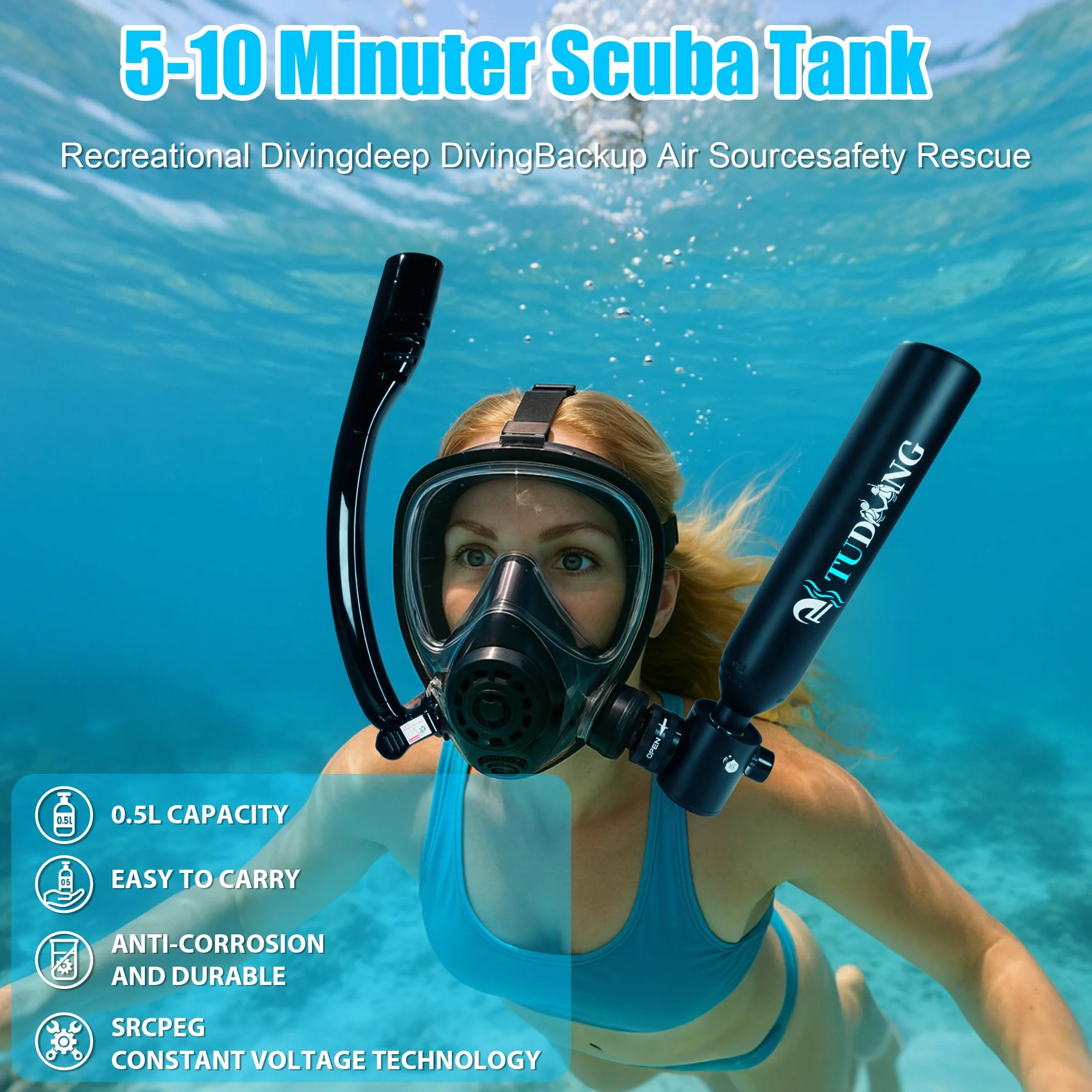 Bombola per immersioni subacquee 0.5L TUDIVING mini ossigeno maschera snorkeling kit