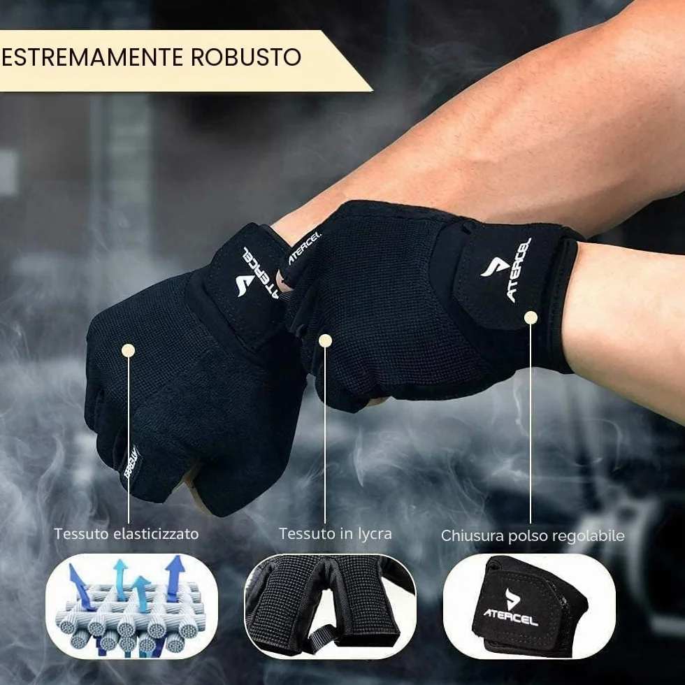 Guanti Palestra ATERCEL per Sollevamento Pesi, Ciclismo, Crossfit, Traspiranti e Aderenti