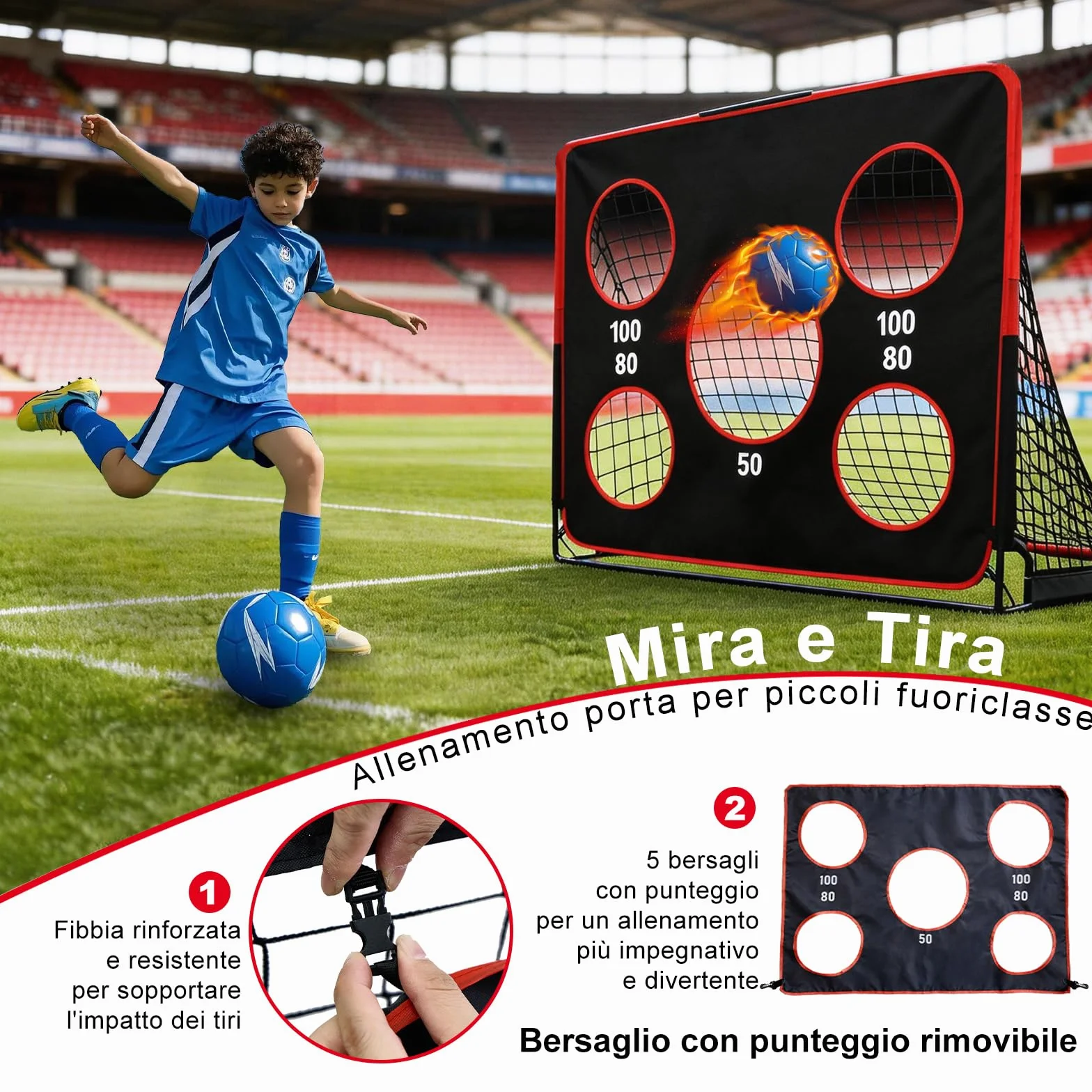 Porta da calcio pieghevole 2 in 1 per bambini con borsa trasporto