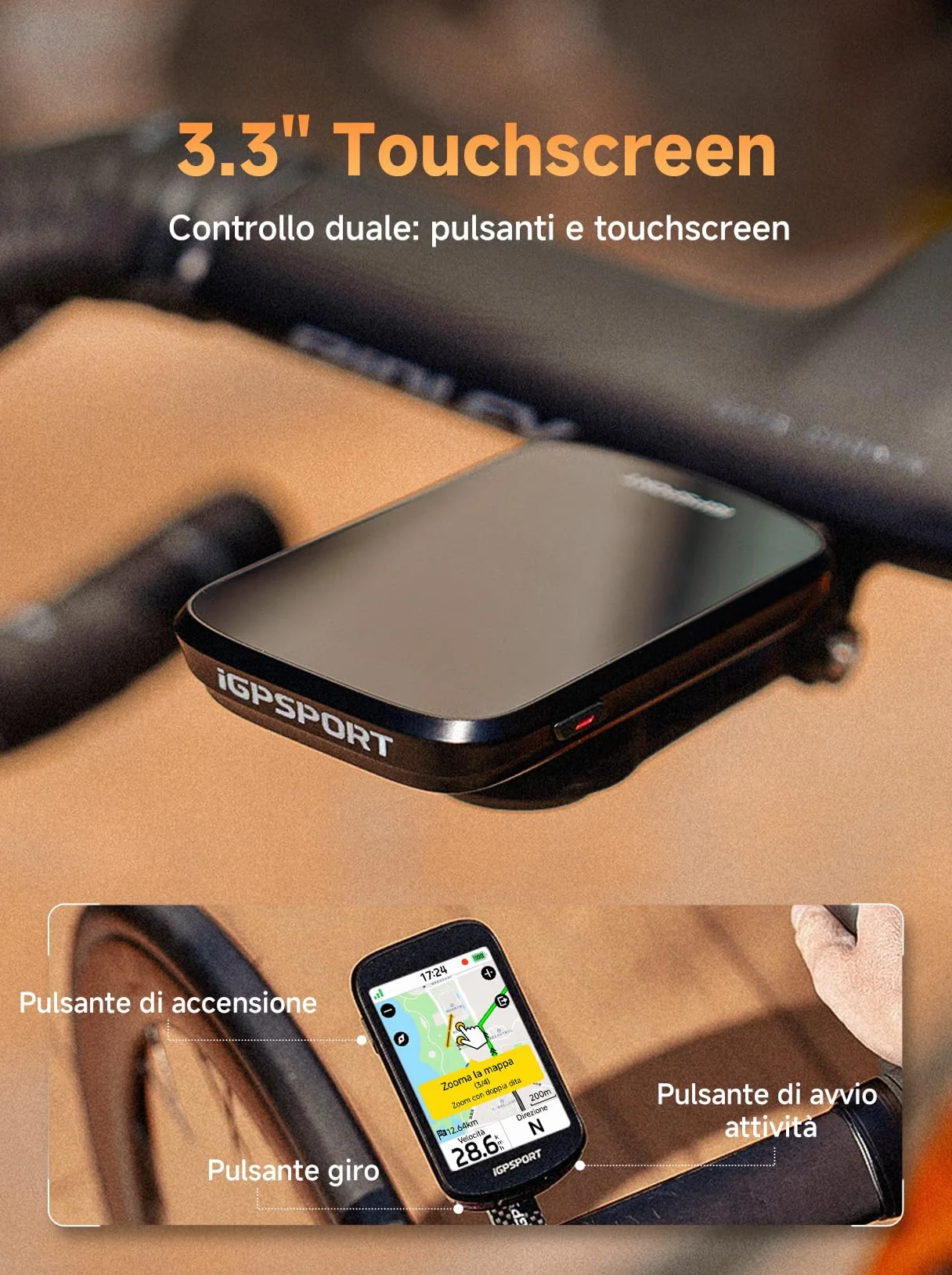 iGPSPORT BSC500 Ciclocomputer GPS per Bici, Schermo Touch 3,3", Navigazione Vocale, Campanello Elettronico