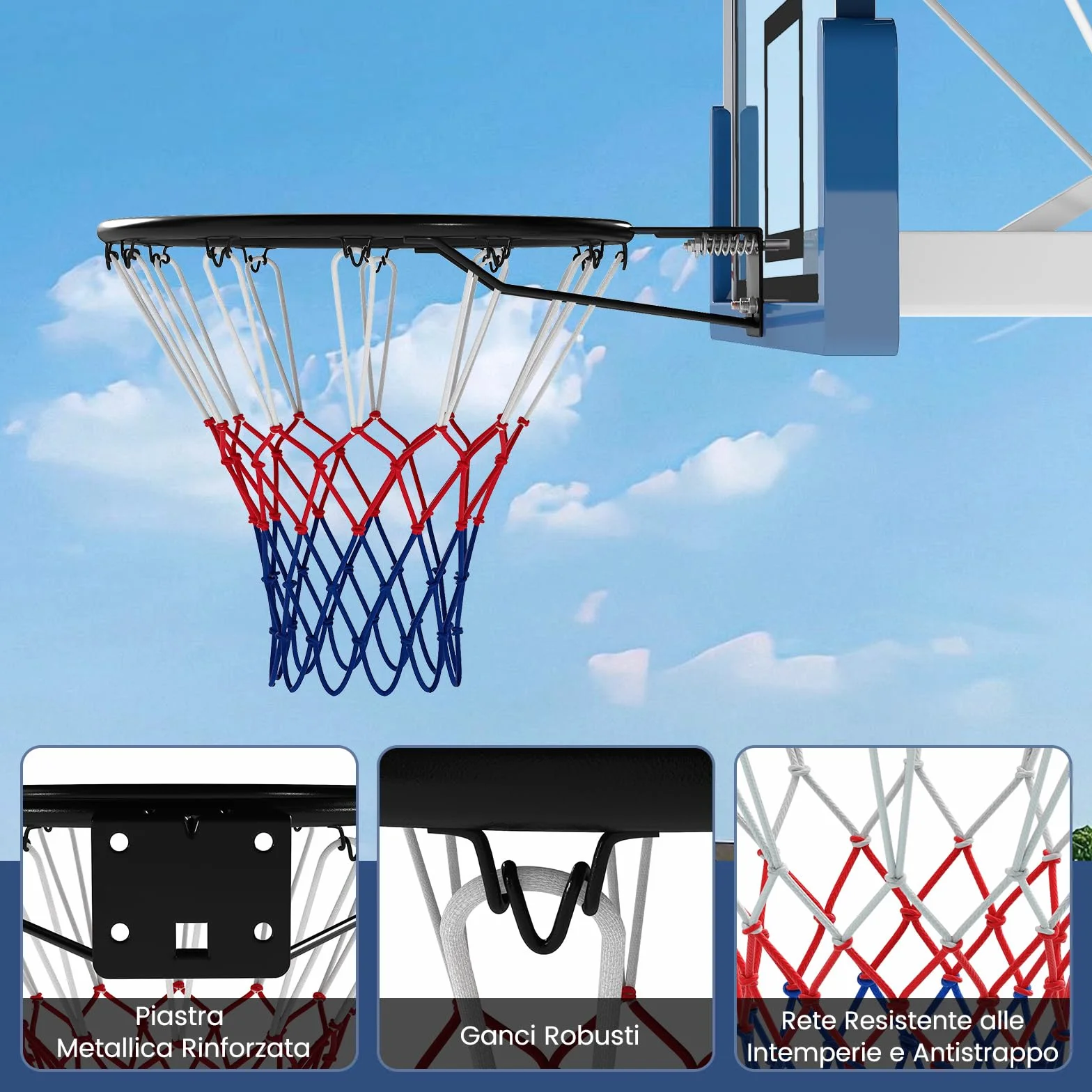 COSTWAY Canestro da Basket da Parete 45 cm, Anello da Pallacanestro con Doppie Molle, Cerchio Universale Esterno Interno