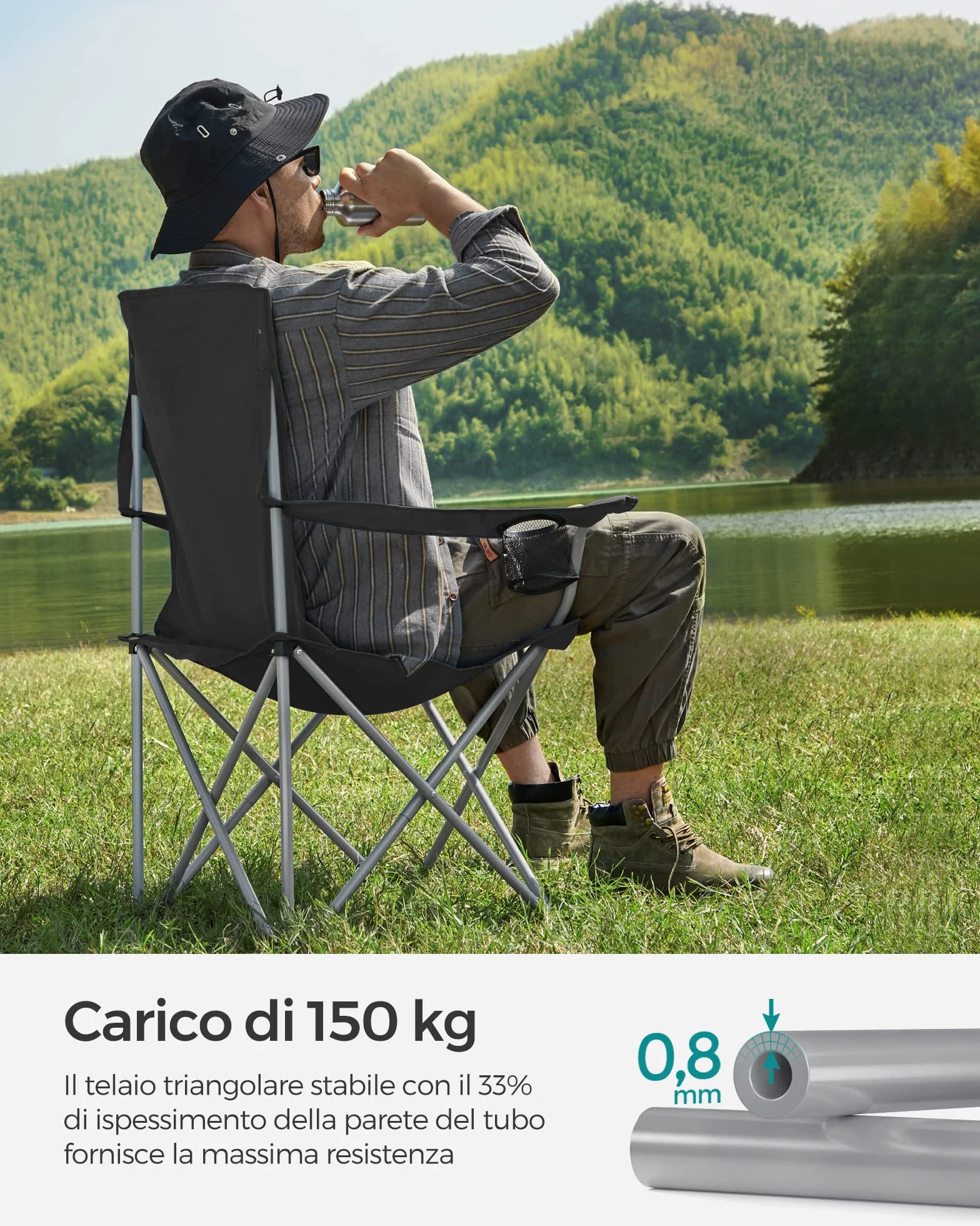 SONGMICS Set 2 sedie pieghevoli da campeggio 150 kg portabevande sedia da esterno