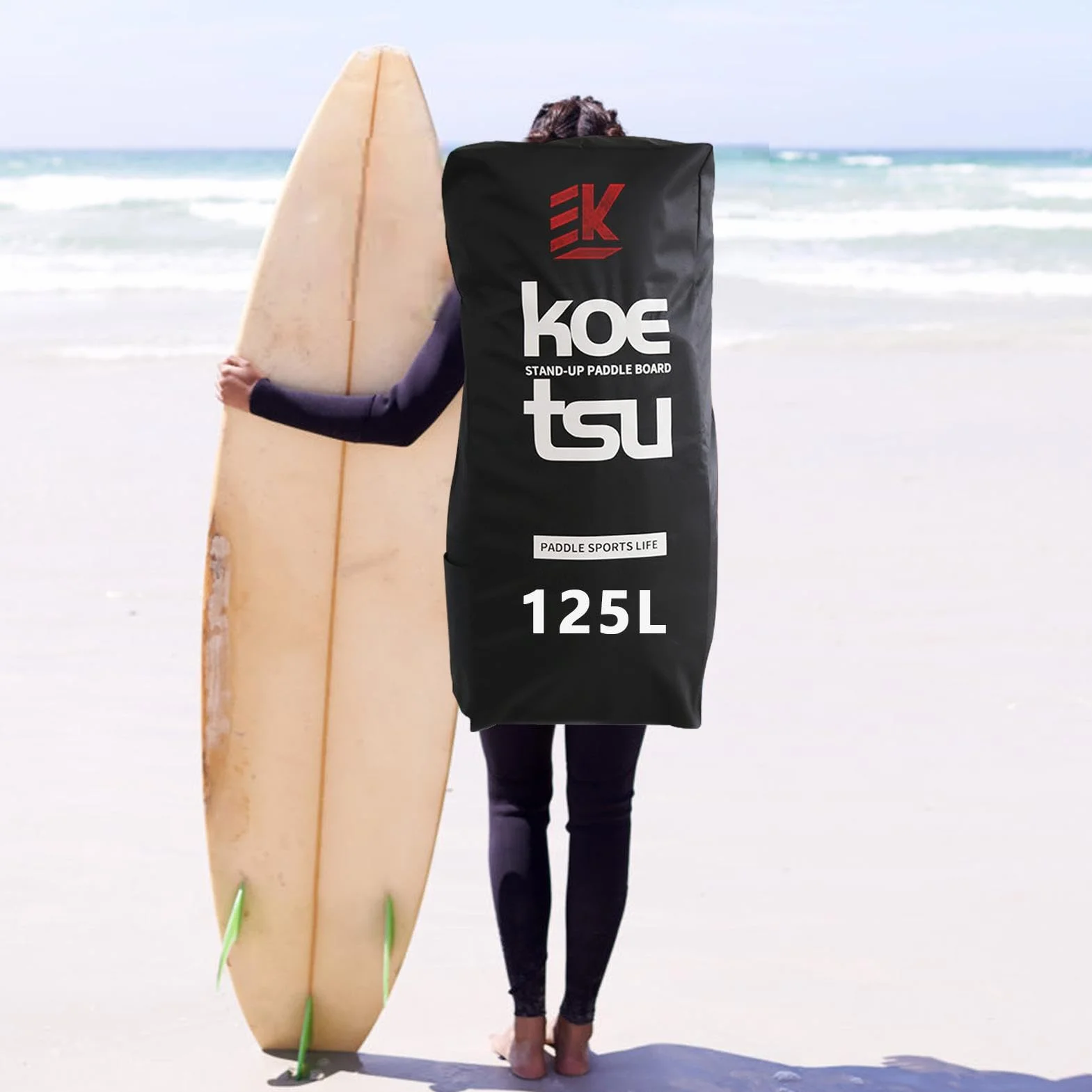 125L Zaino da viaggio per paddleboard gonfiabile Su-p Stand Up Board Borsa da trasporto Zaino a spalla | Zaino da viaggio per tavole gonfiabili, fodera imbottita in schiuma per kayak, tavola da surf